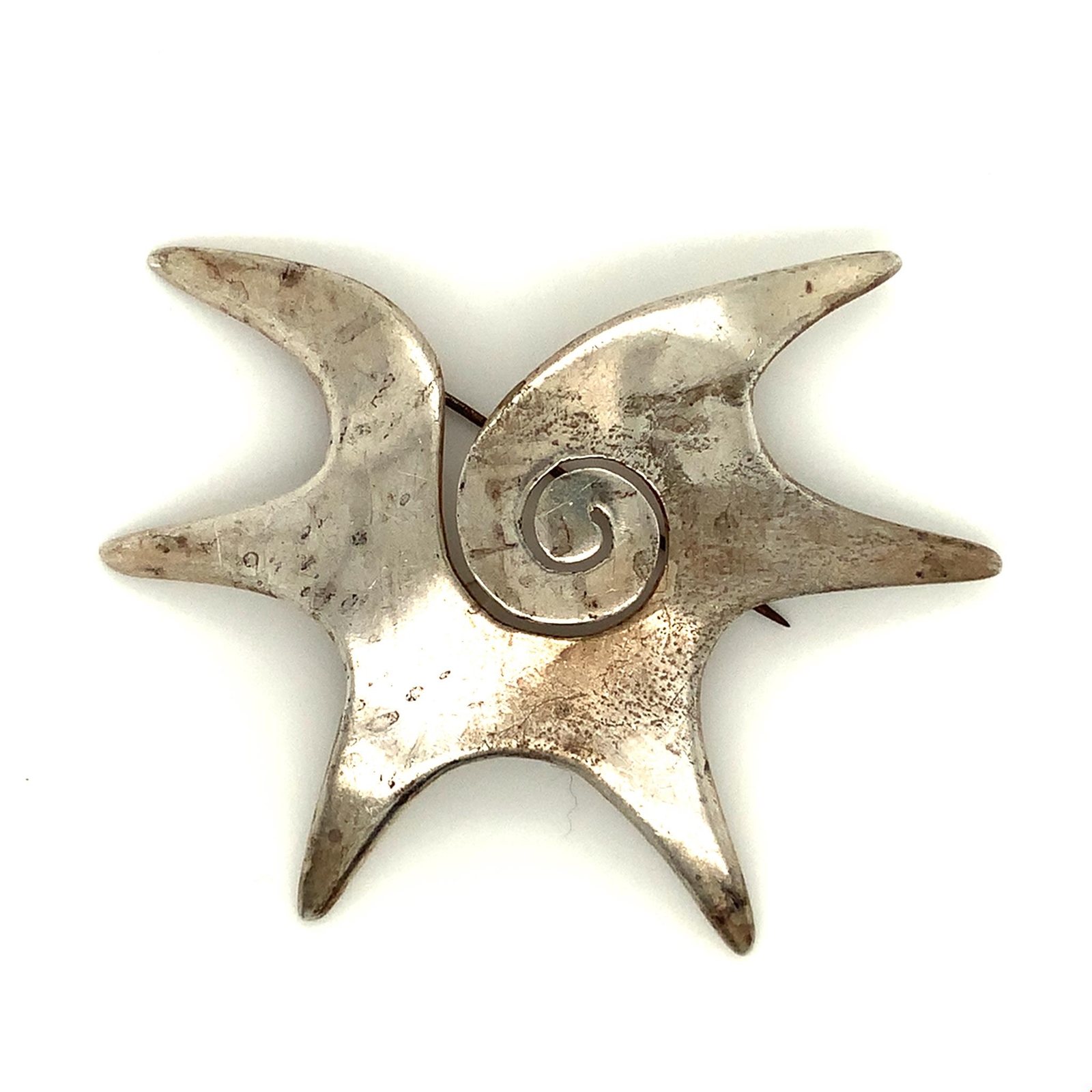 Vintage Signed Sterling Hecho En Mexico AAR Antonio Reina Star Shell Brooch Pin
