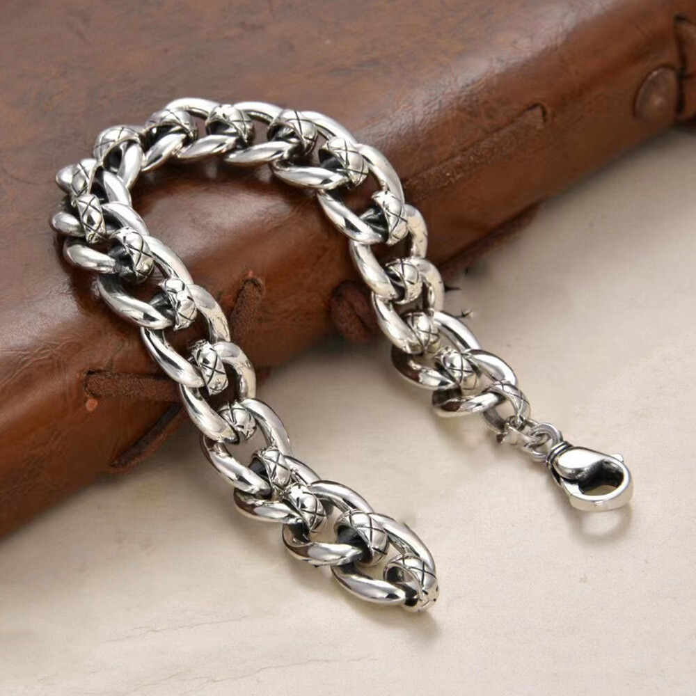 Pure S925 Sterling Silver Chain Unisex 10mm Cuban Curb Link Bracelet 7.1-8.7inch