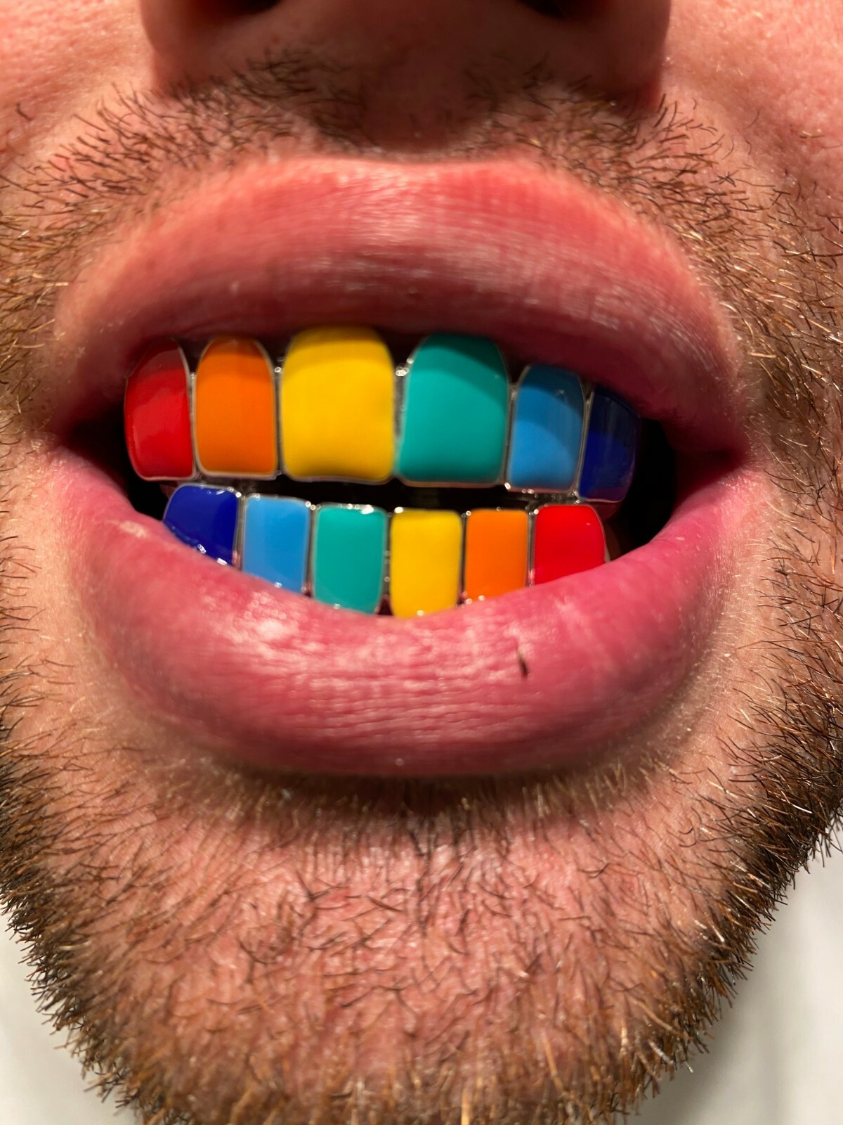 Real SOLID 925 Sterling Silver GRILLZ Teeth Top Bottom Tekashi69 Rainbow Color