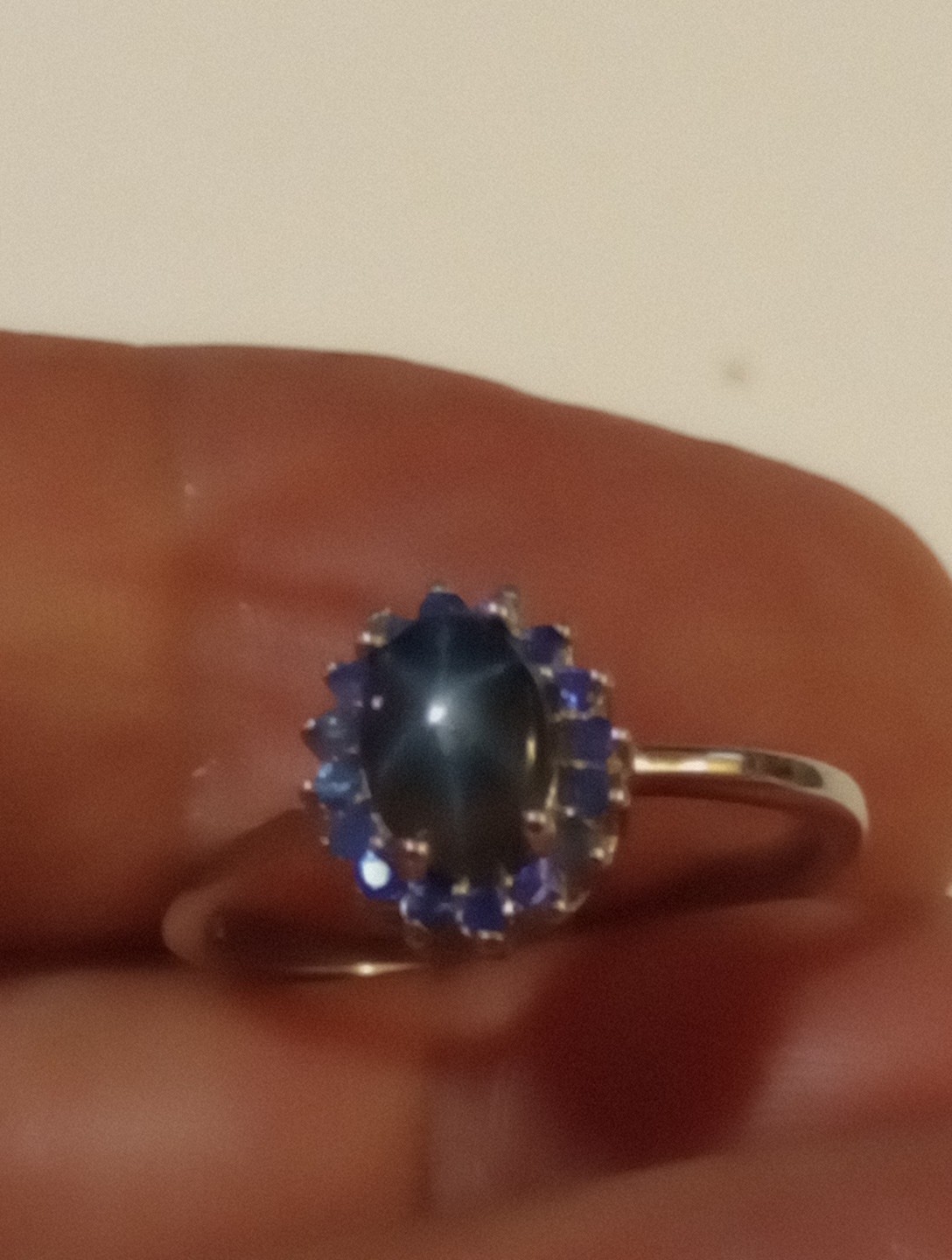 EARTHMINED STAR BLUE SAPPHIRE GEM TESTED 925 S 14K GOLD PLATED RING SIZE 7.5 ACC