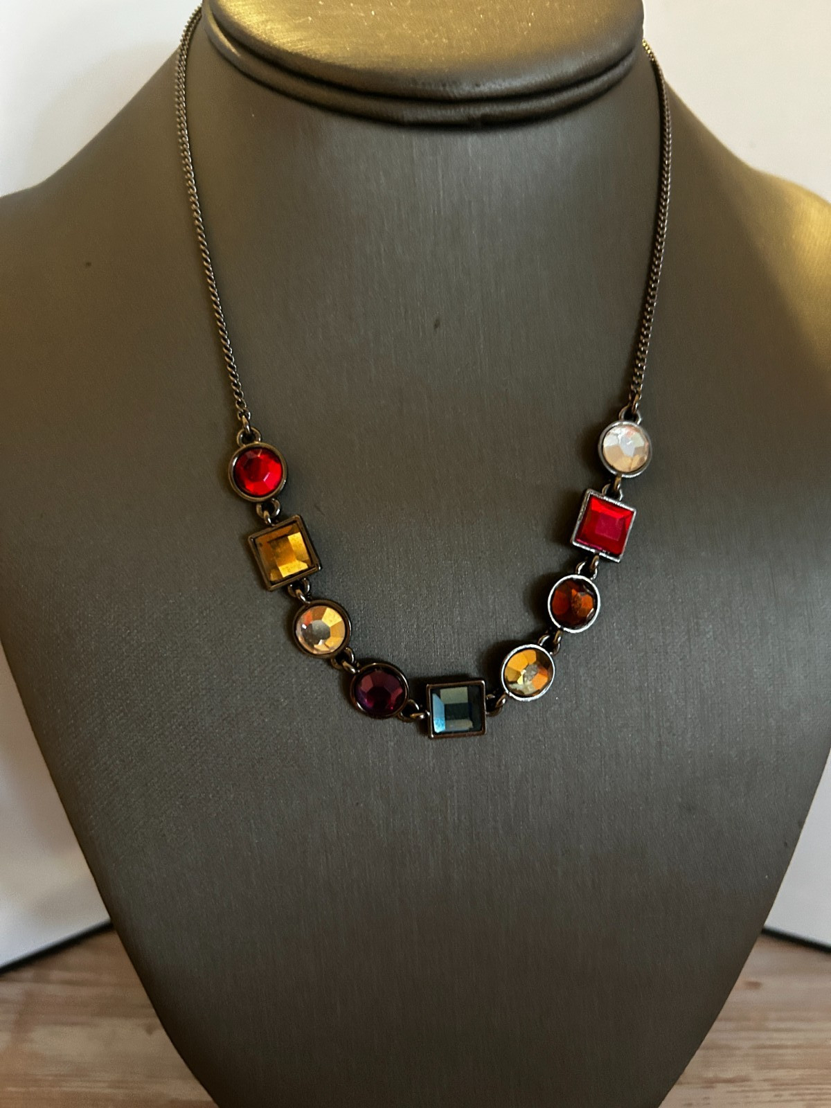 Nine West Multi Color Stones Black Silver Tone Necklace 16″ +