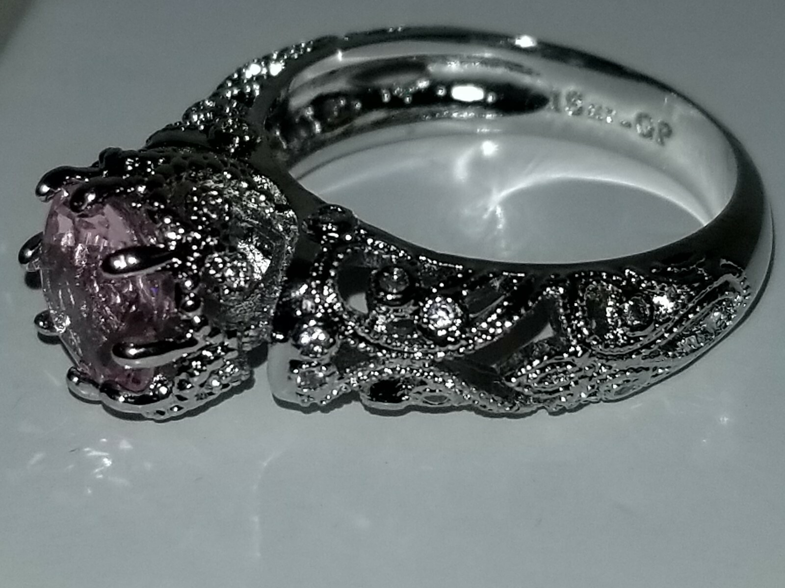 18k White Gold Overlay, 1.87ctw Pink & White Sapphire Ring Size 7
