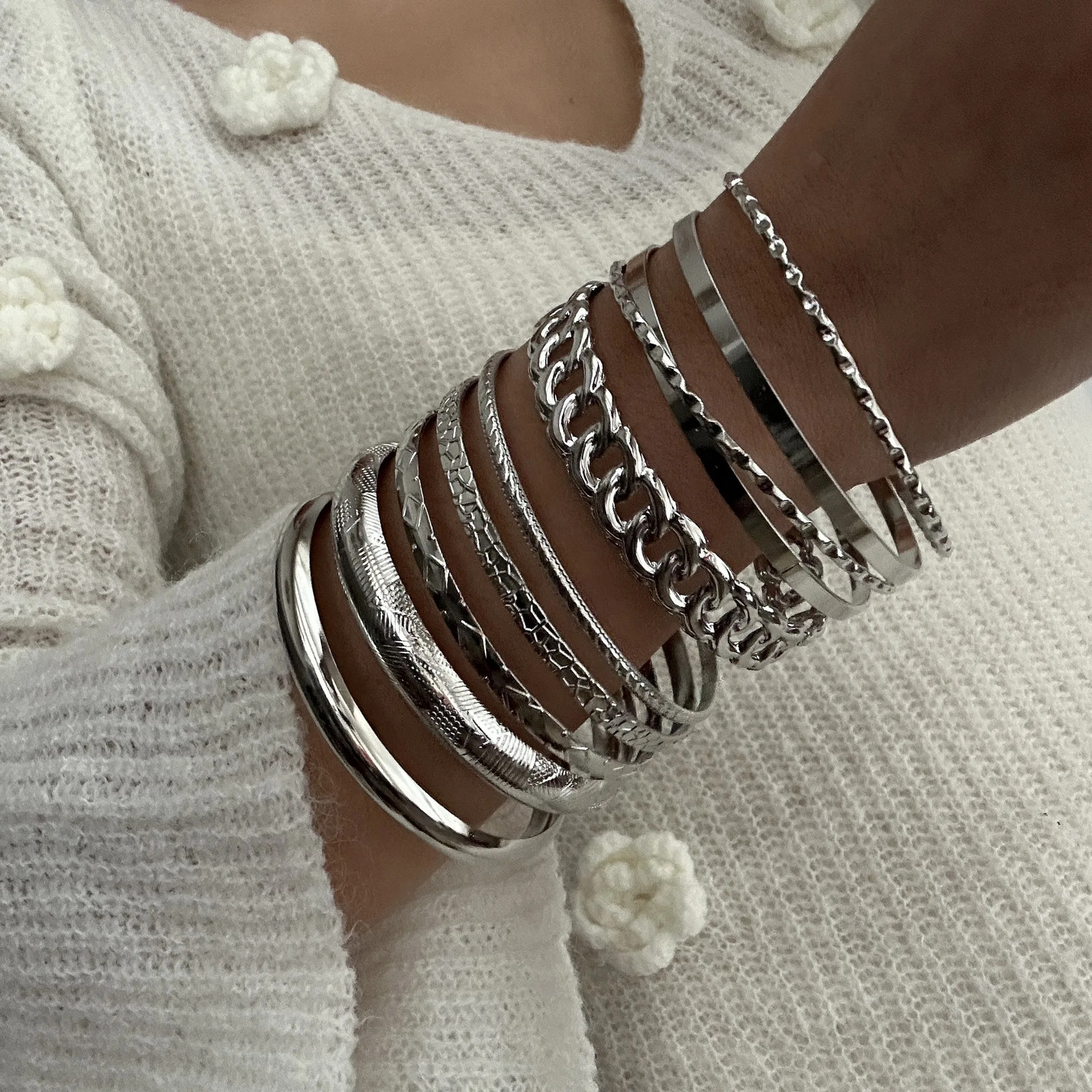 10 Pc Gold Tone Metal Bangles Women Multilayer Adjustable Twist Wide Jewelry