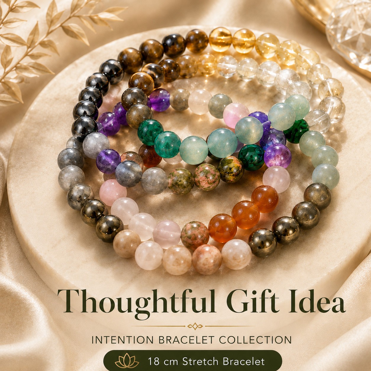 Spiritual Intention Beaded Bracelet 18cm Stretch Chakra Healing Energy Jewelry