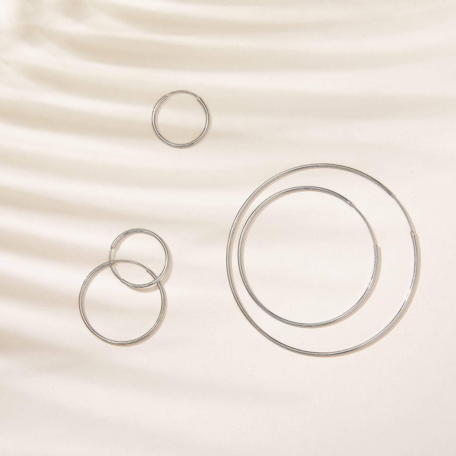 925 Sterling Silver Post Hoop Earrings for Women Lightweight Endless Silver Thin