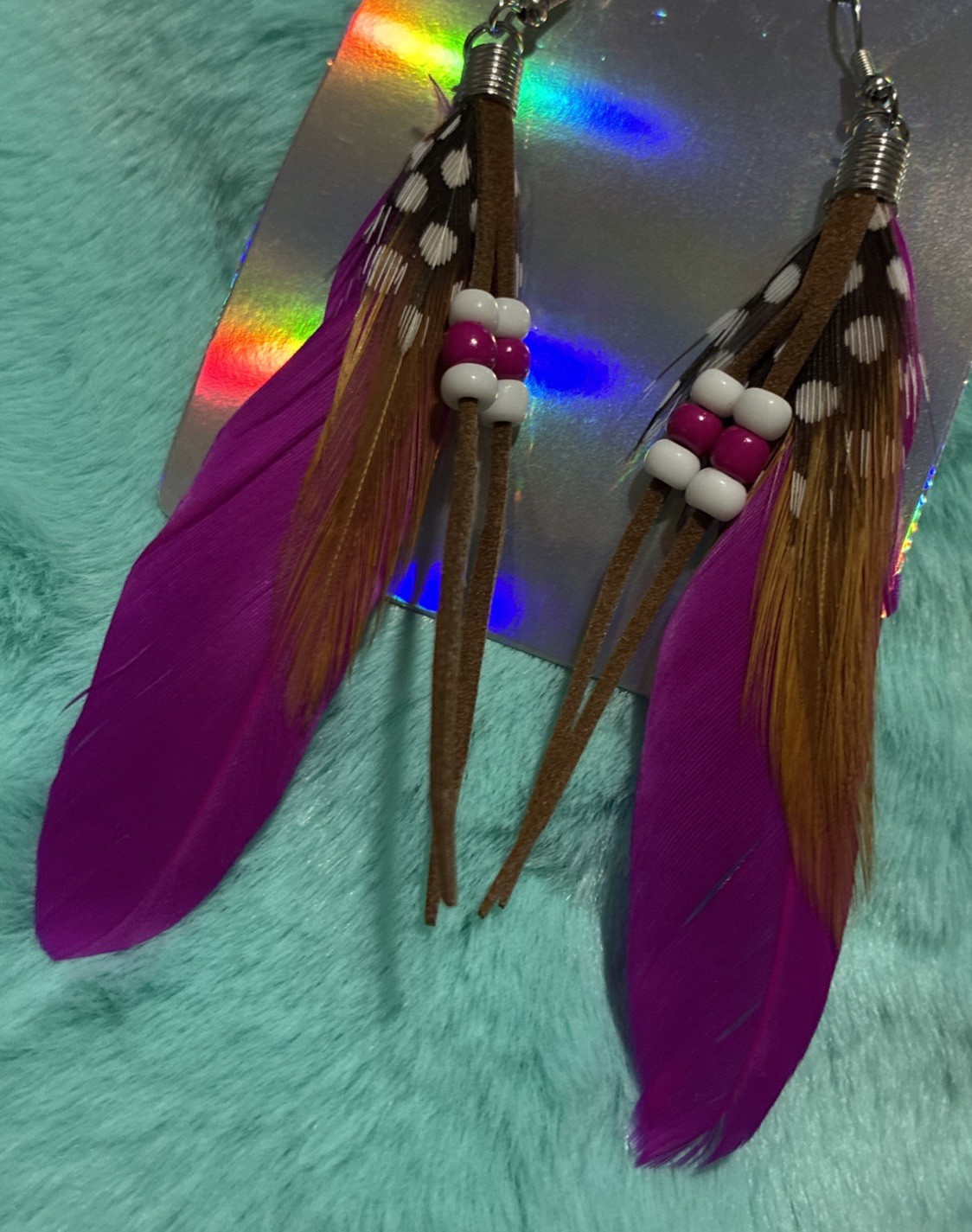 Dark Pink Feather Fashion Earrings. Lightweight. Cute. Casual. Business. Daily.