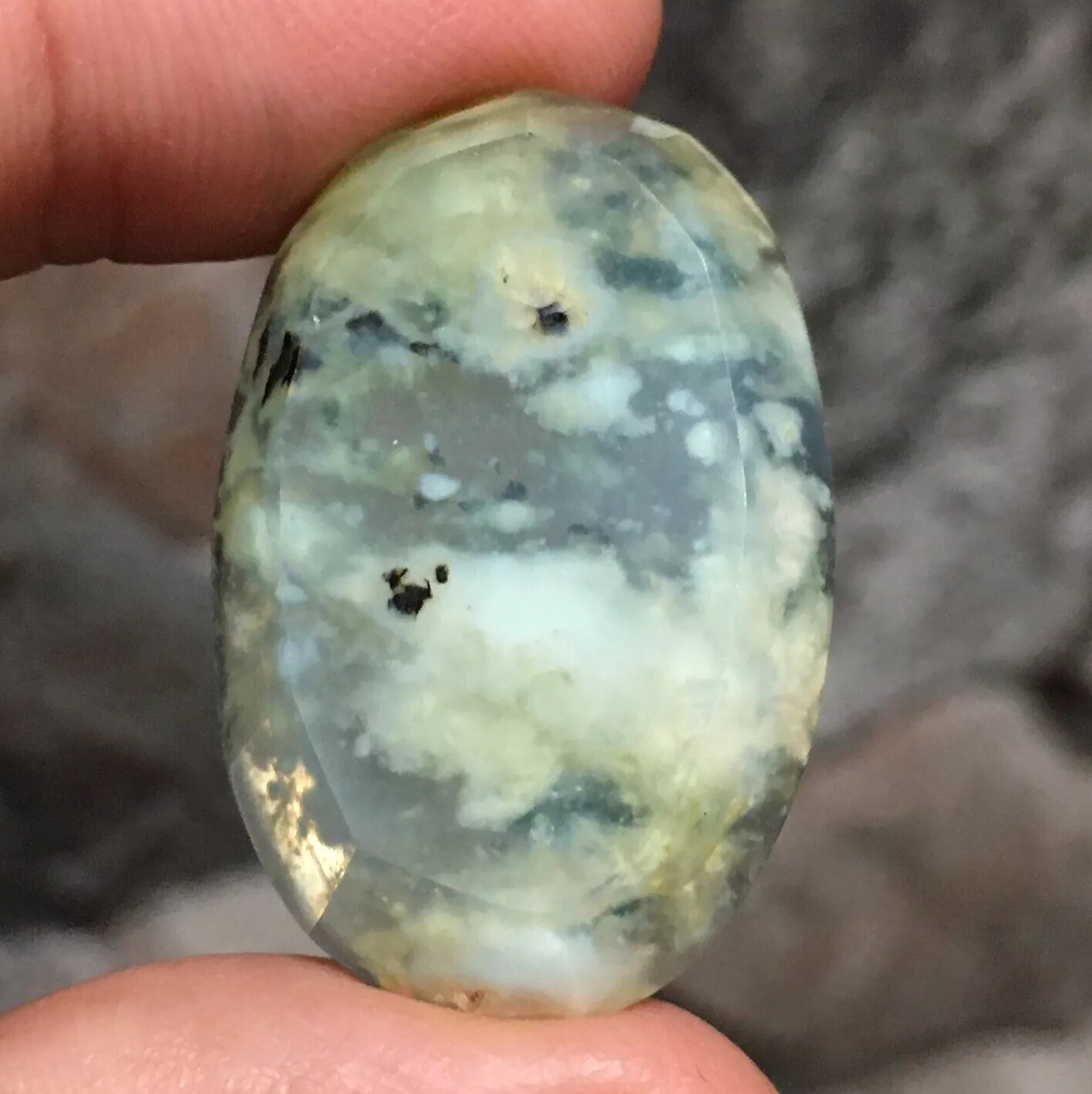 33.5×21.7×6.7mm Rare Aegean Green Opal Oval Faceted Cabochon Picture Stone