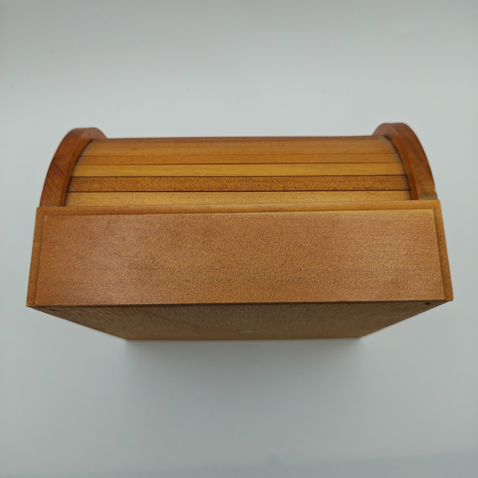 Vintage Wooden Roll Top Jewelry Box Mini Desk Organizer Drawers Made in Taiwan
