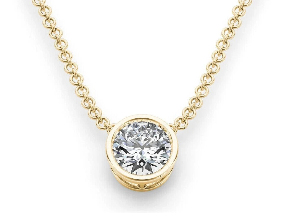 14K Yellow Gold Plated 1 Ct Big Solitaire Moissanite Bezel set Pendant Necklaces