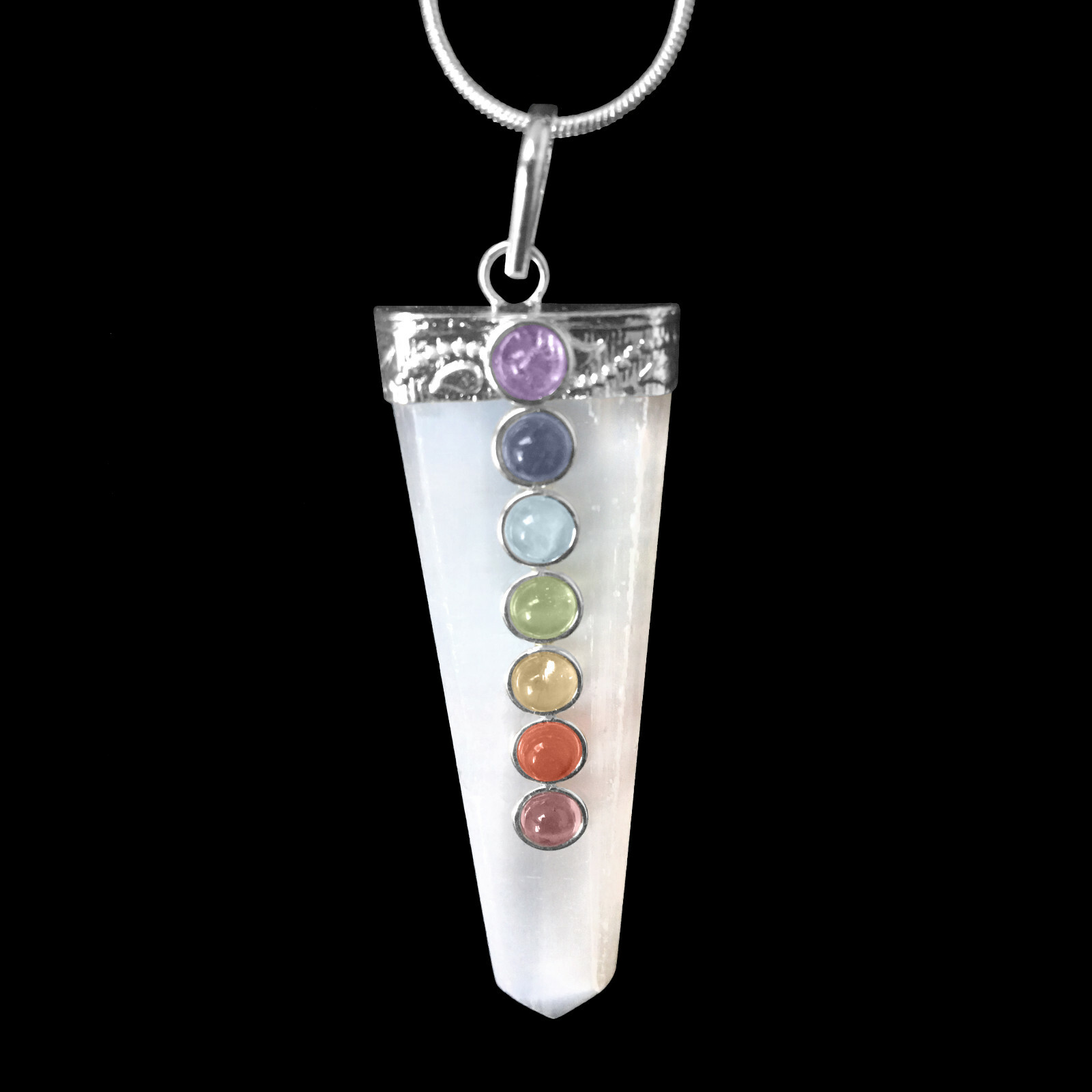 Natural Selenite Crystal Chakra Pendant Sterling Silver Necklace HANDMADE charge