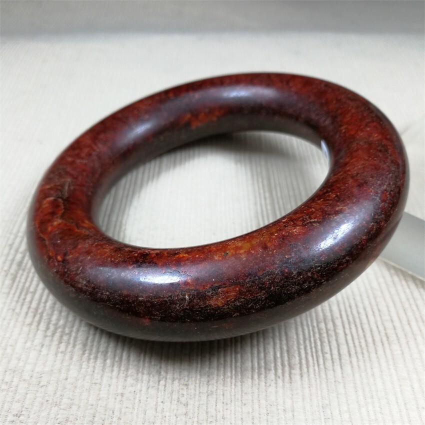 61MM China Scarce Ancient Red Green NATURAL HETIAN Jadeite Jade Bracelet