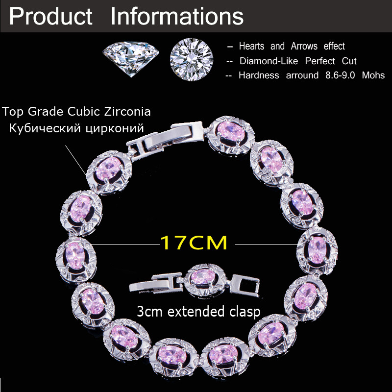 Trendy White Gold Cubic Zircon Allure Purple Round Women Dancing Party Bracelet