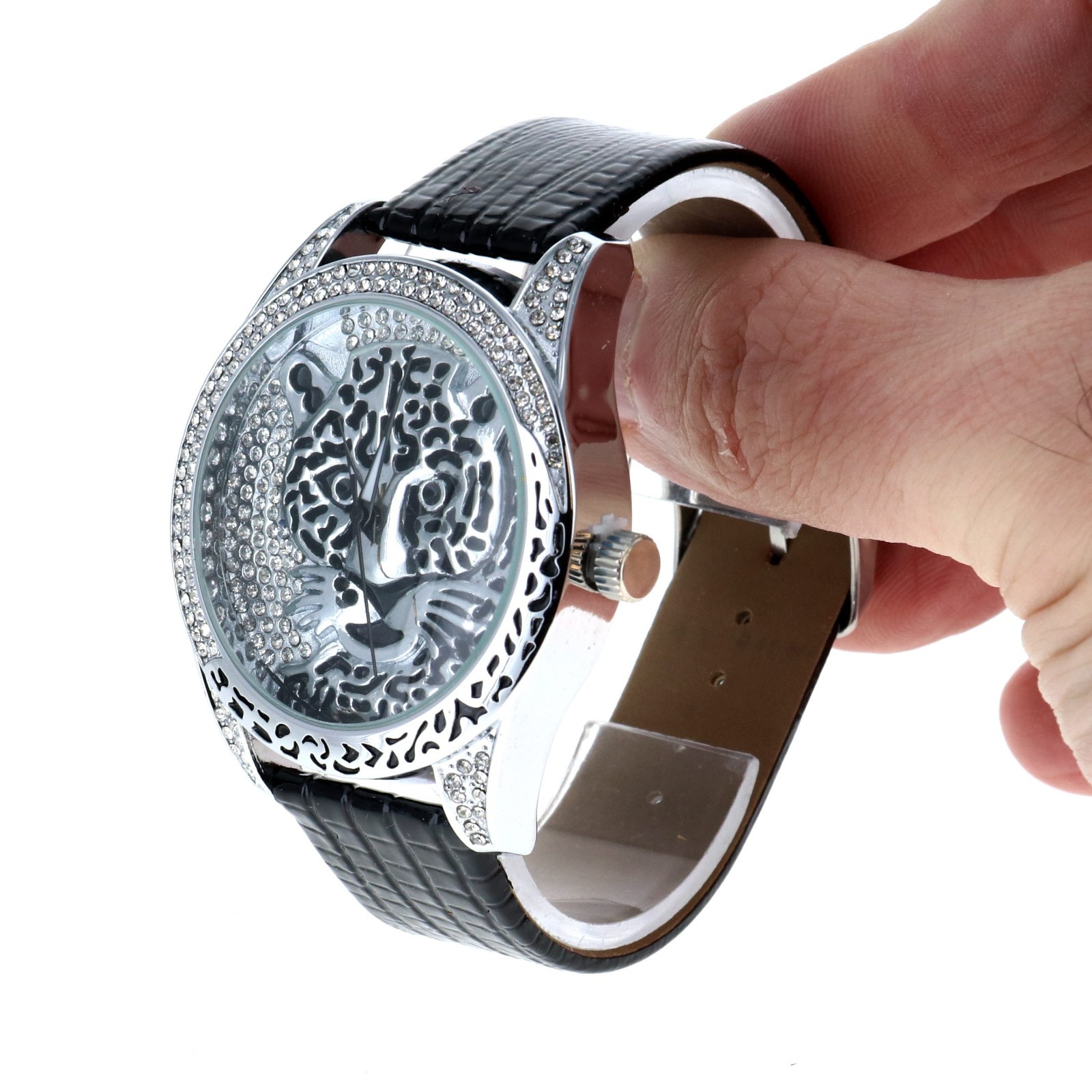 Hip Hop Rapper Silver Tone 3D Tige Head Dial Women’s Watch Faux Leather Band