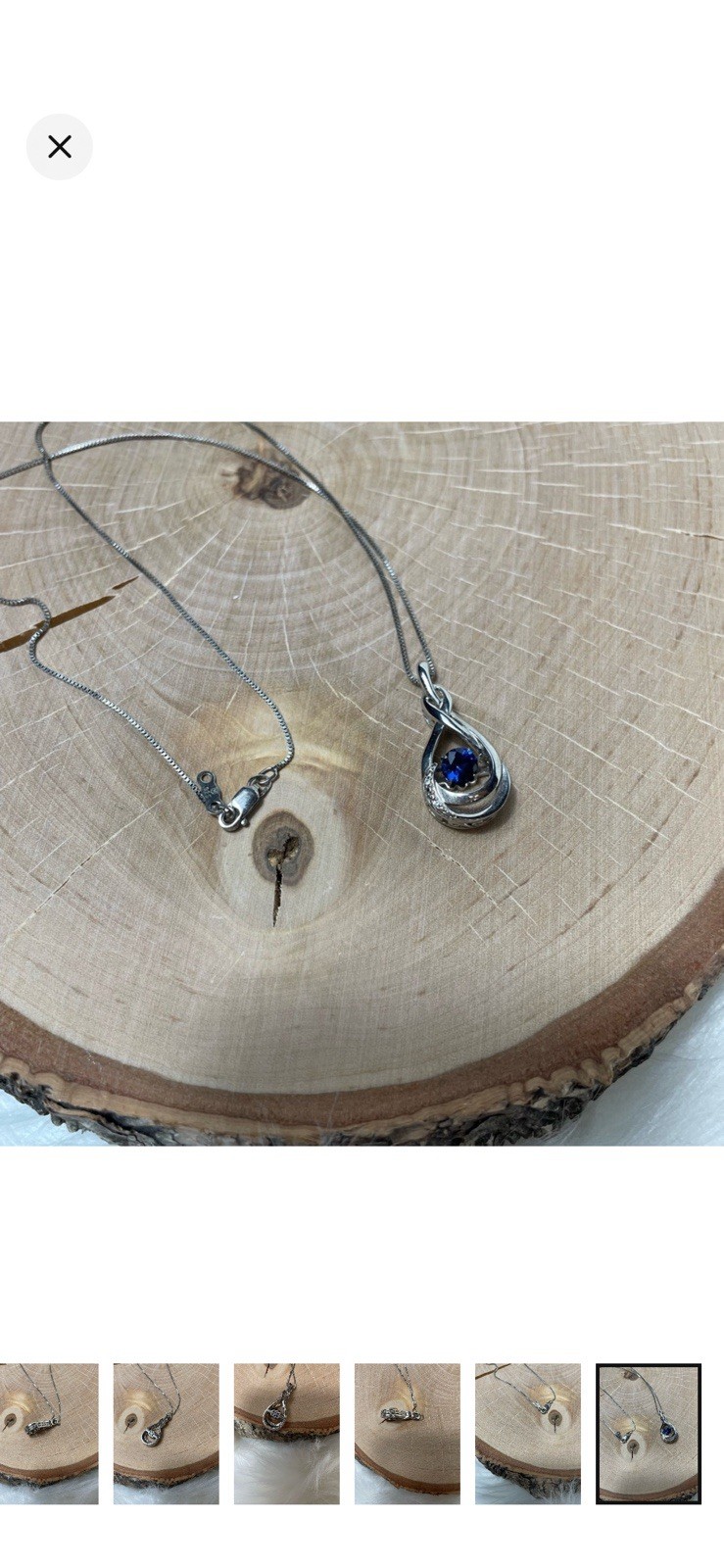 Silver Tone Teardrop Filigree Pendant Necklace Blue Round Stone Box Chain