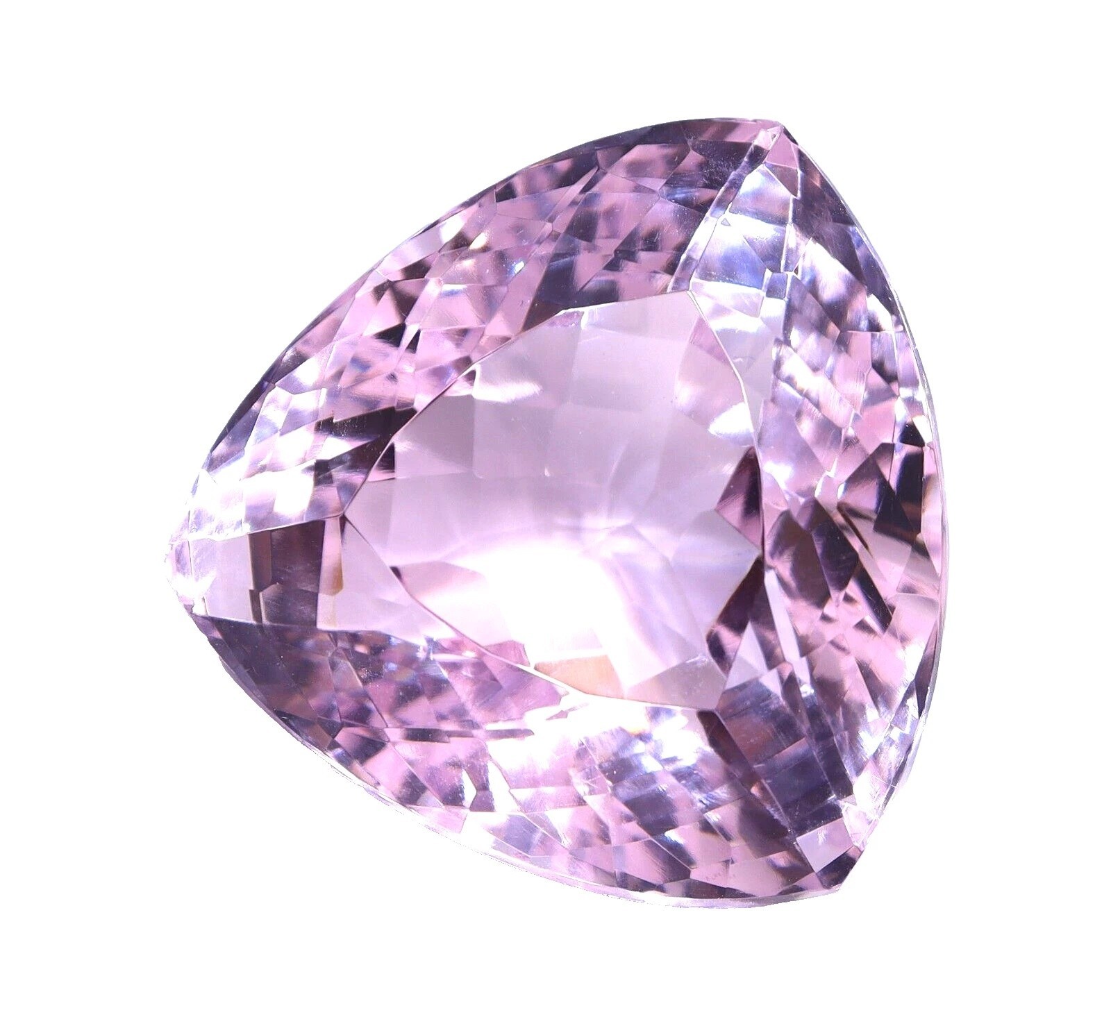 AAA 100 Ct Lab-Created Light Pink Topaz Trillion Cut Faceted Certified Loose Gem