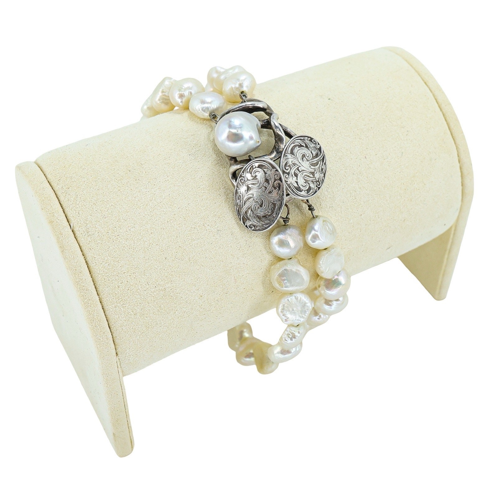 Signed Antique William B Kerr 4730 Arts & Crafts Baroque Pearl Bracelet 8.25 In