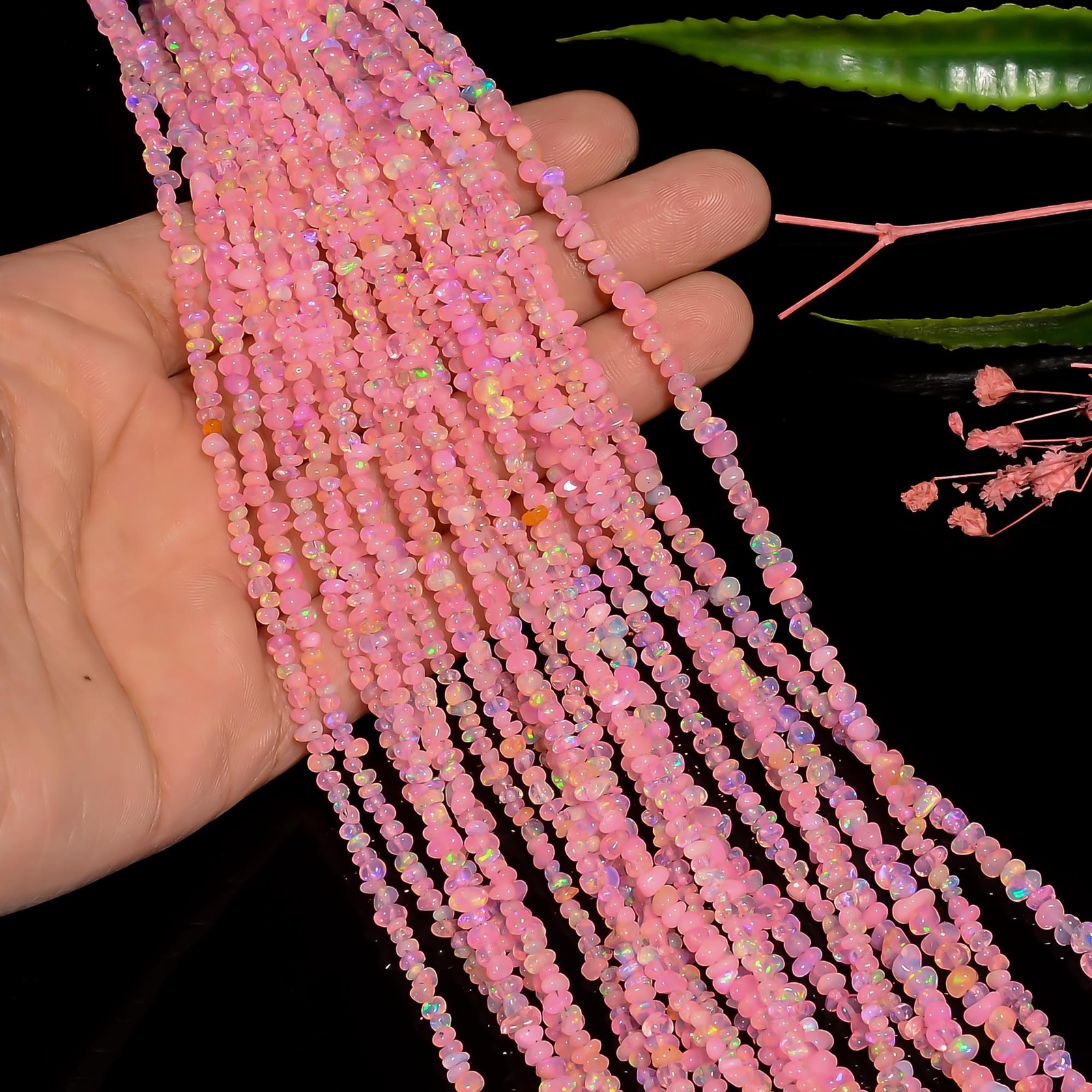 Baby Pink Ethiopian Opal Gemstone Tumbled Smooth Beads 2X1 5X3mm Strand 8″ EB950