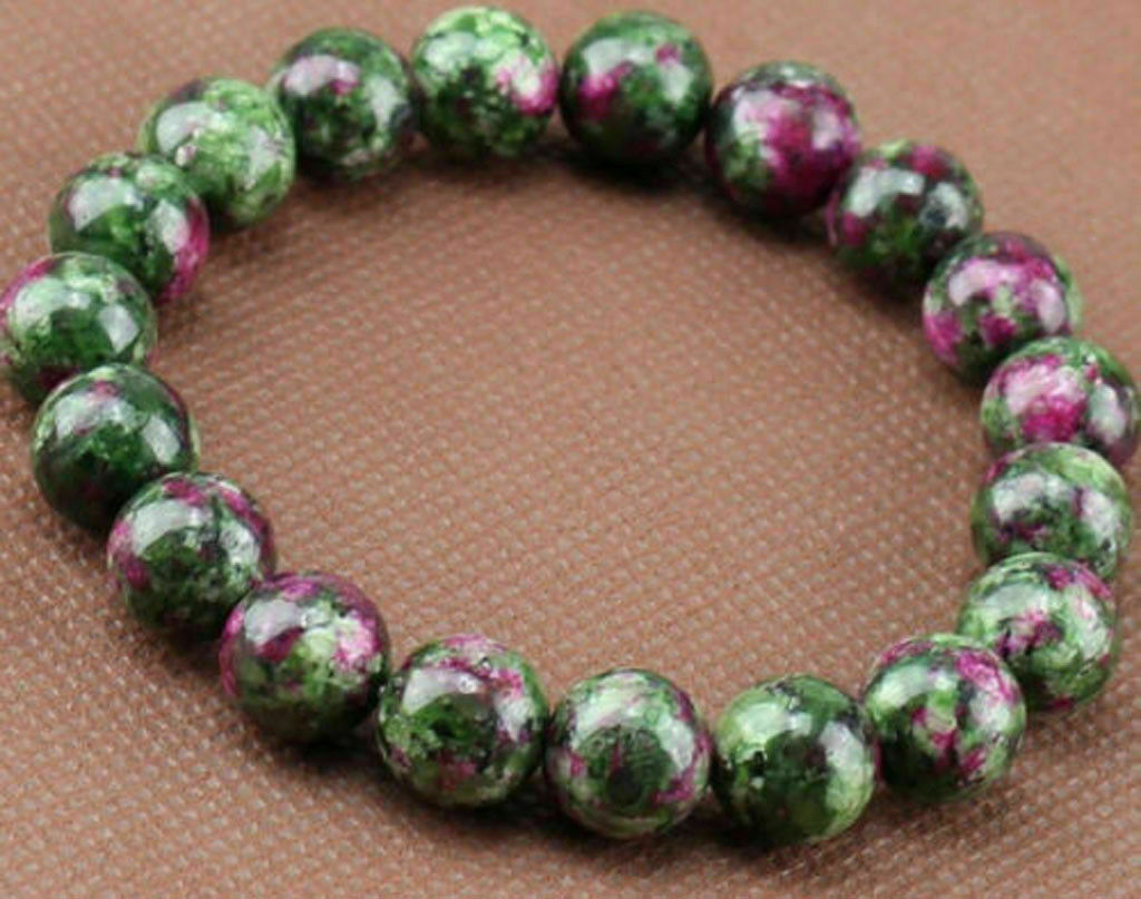 Natural 8/10/12mm Jade In Zoisite Round Gems Stretch Bracelet 7.5″