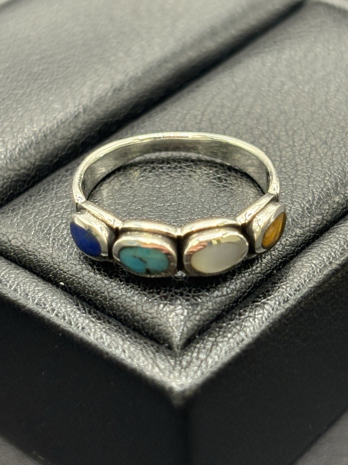 New Condition Sterling Silver Multi Genuine Gemstone Ring Size 7 G6