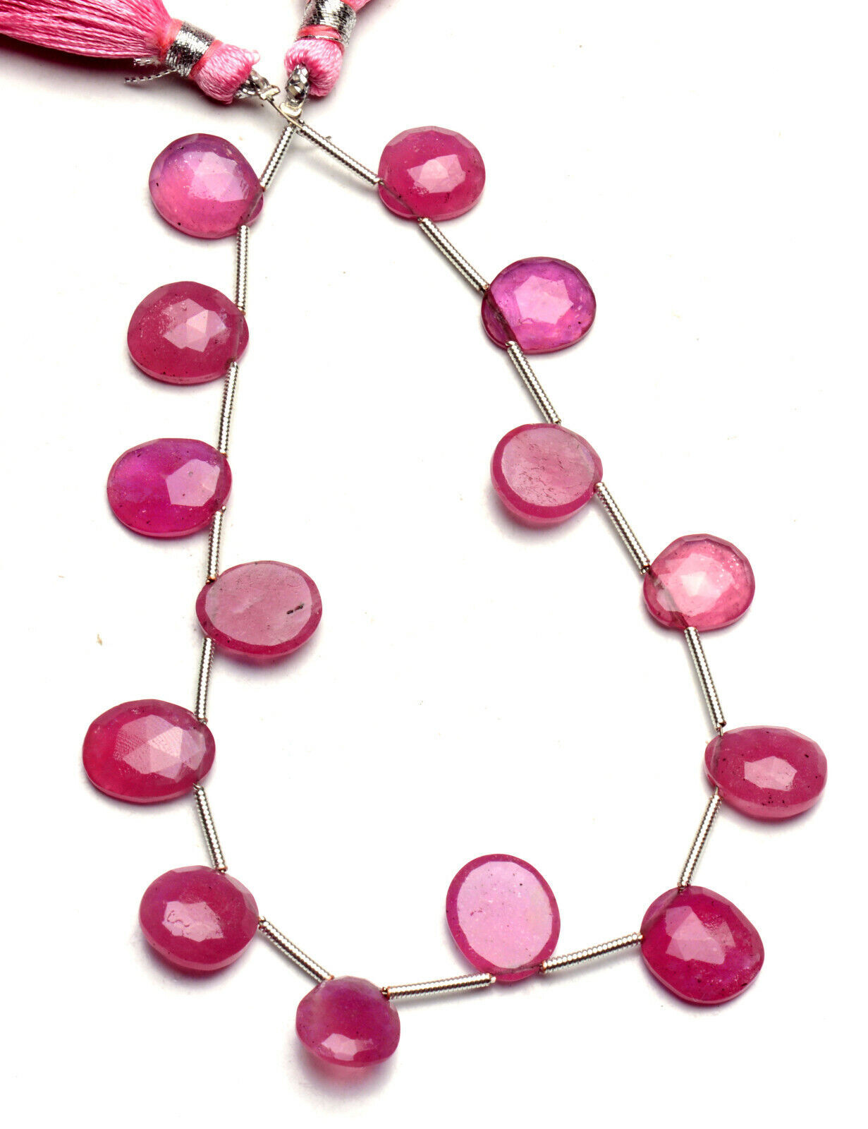 Natural Gem Pink Sapphire 10mm Approx. Size Faceted Slice Shape Beads 9″ 66Cts.