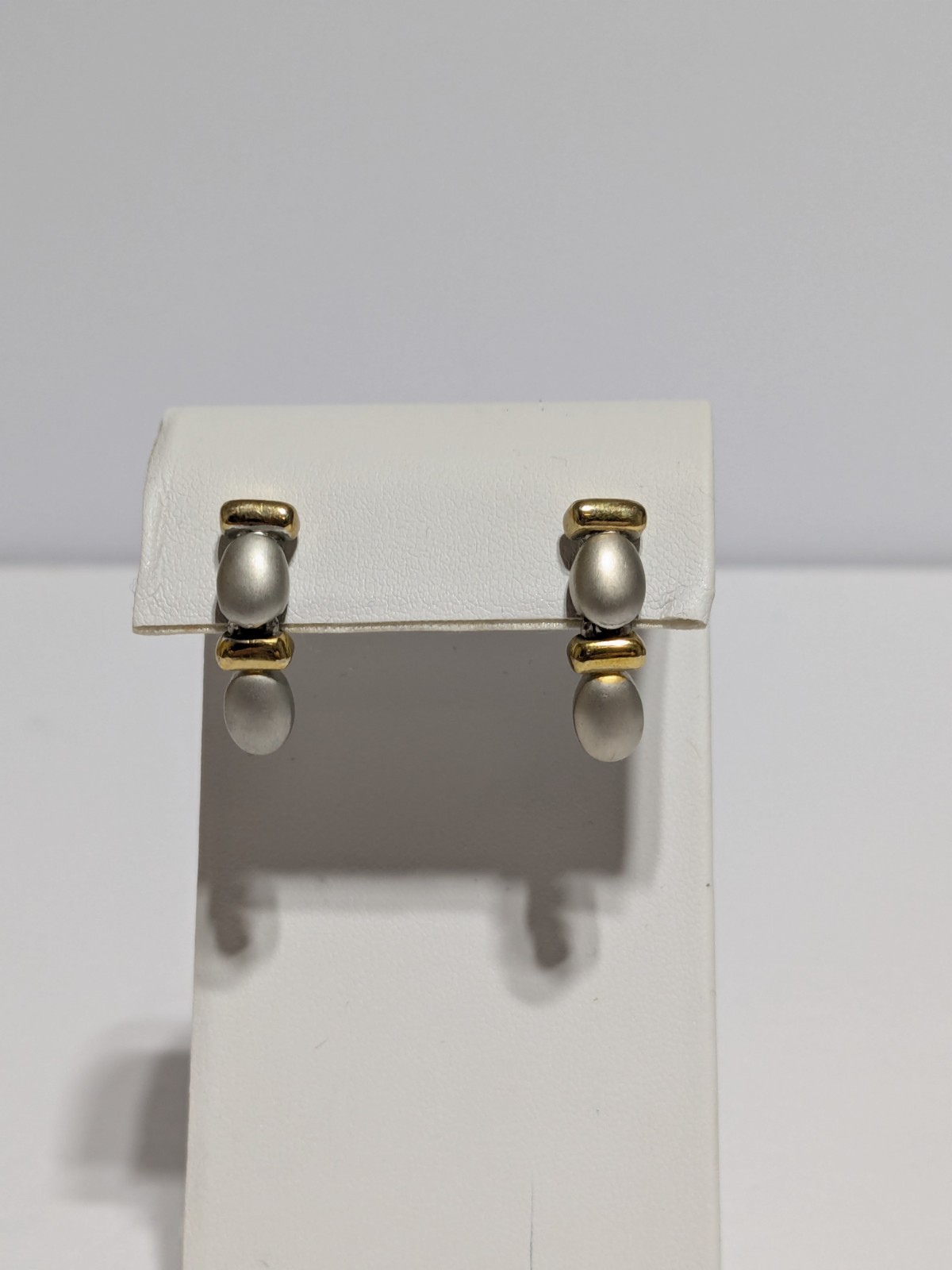 Two Toned Stud Drop Articulated Earrings 1″. Gold Tone/Silver Tone.