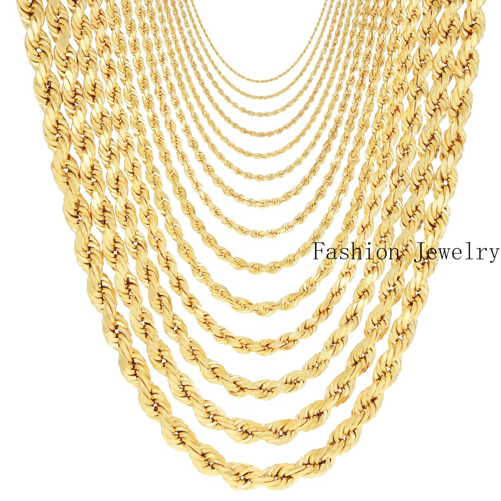 14K Yellow Gold 1mm-10mm Diamond Cut Rope Chain Necklace Mens Women 16″- 30″
