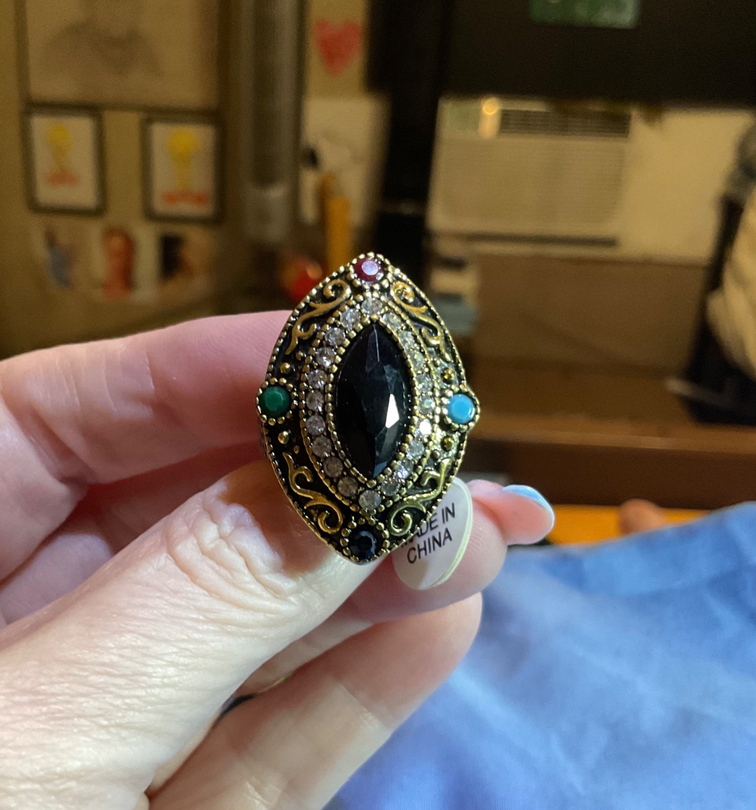 RENAISSANCE Style Exquisite Gold & Silver Multicolored Gemstone Ring Size 7 1/4
