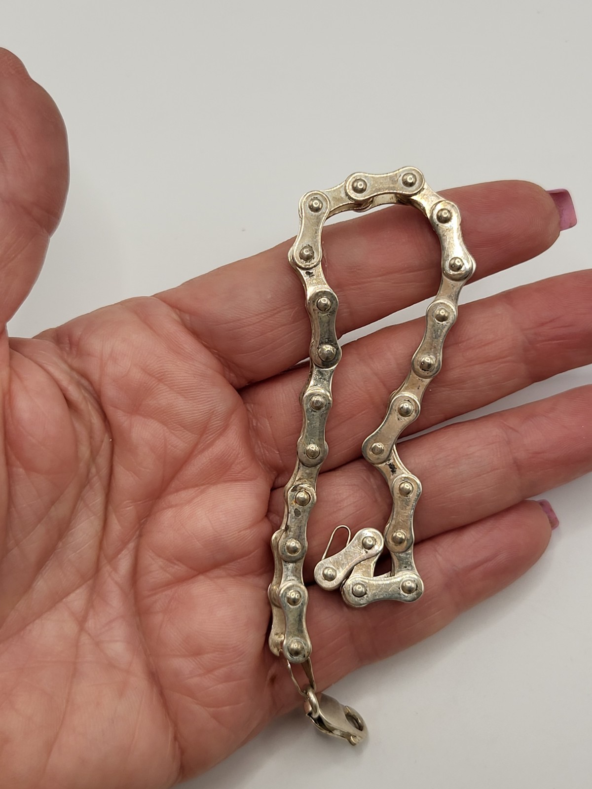 Men’s Signed PGDA 925 Sterling Silver Bike Chain Bracelet 8″