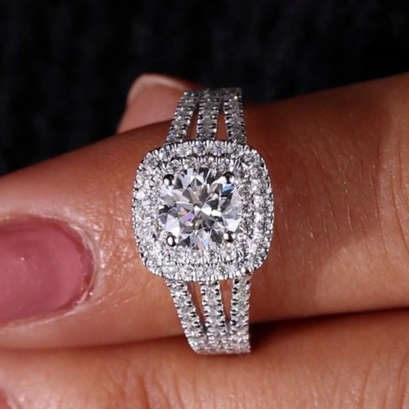 1.90 TCW Round Moissanite Double Halo Engagement Ring In 14k White Gold Plated