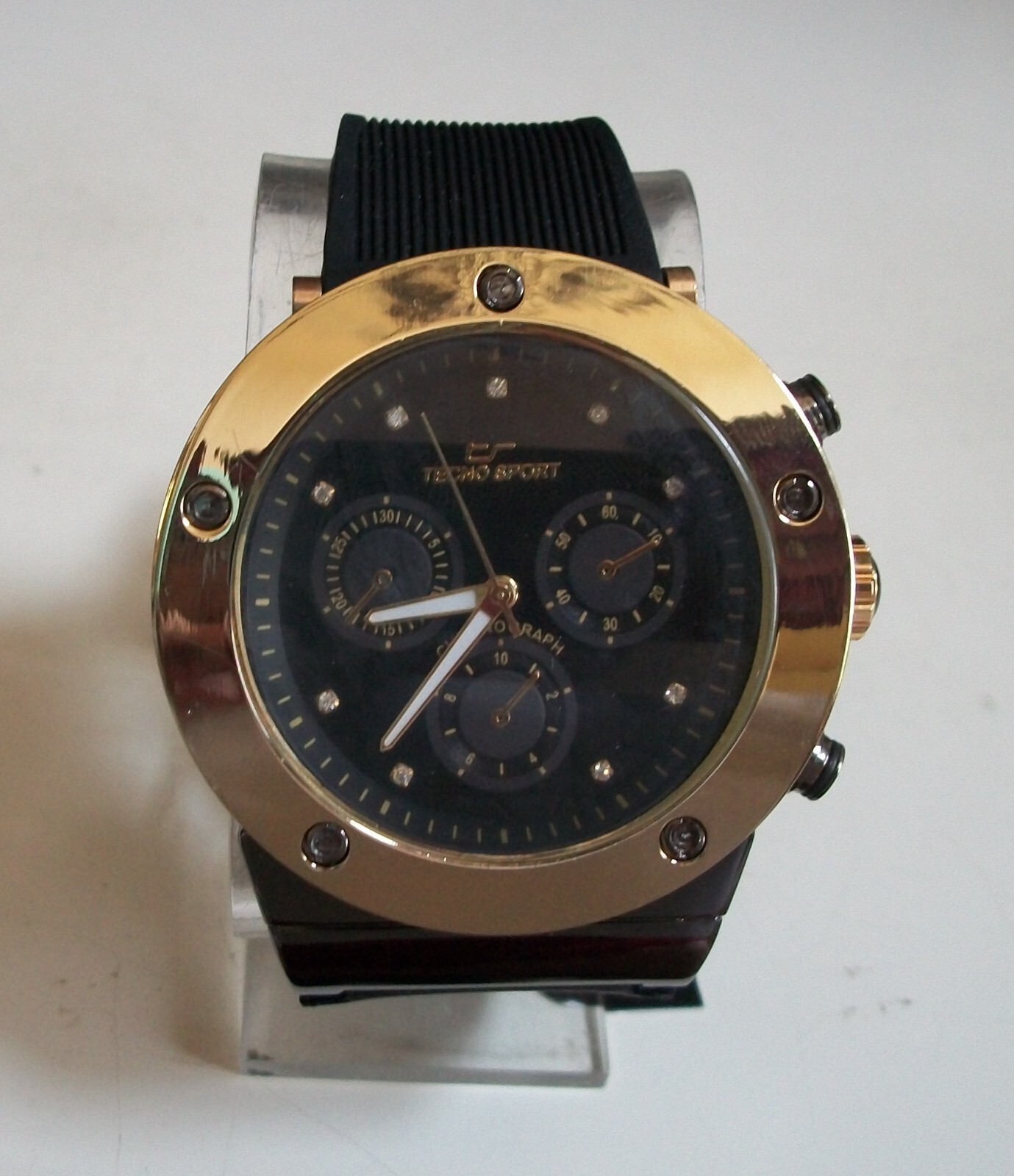 Men Gold, Rose Gold Finish Tecno Sport Black Silicone Band Fashion Hip Hop Watch