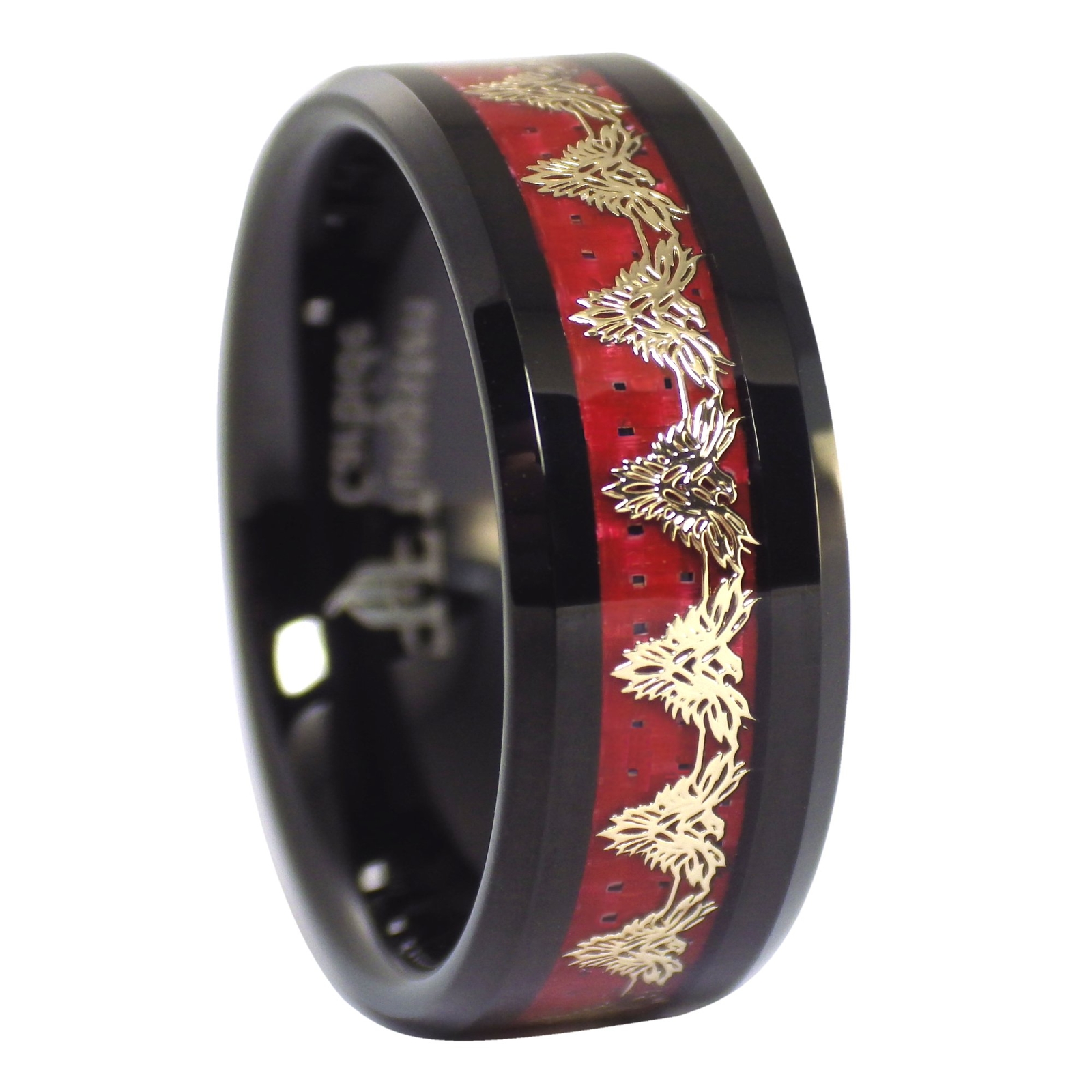 Gold Red Fire Phoenix Black Tungsten Ring 8mm Mens Womens Size 5-17