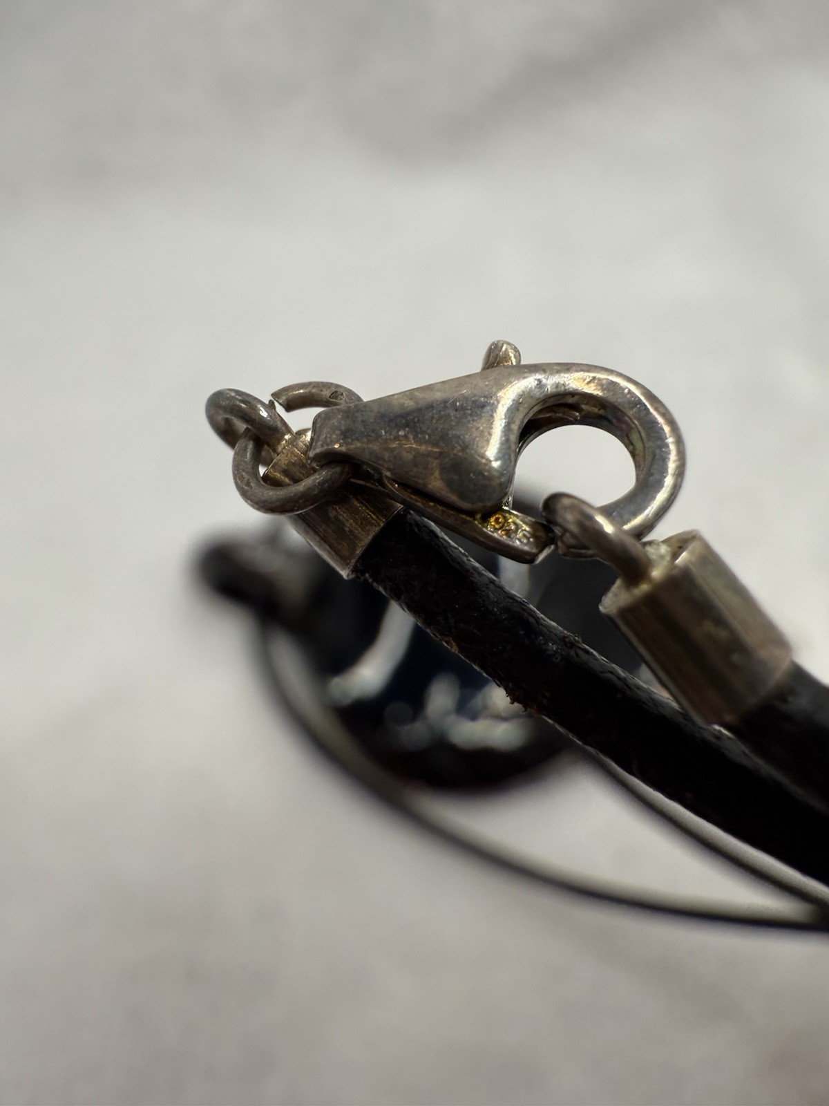 Stamped Murano “VS” Gold & Black Glass Pendant On Leather Cord w/ 925 Clasp