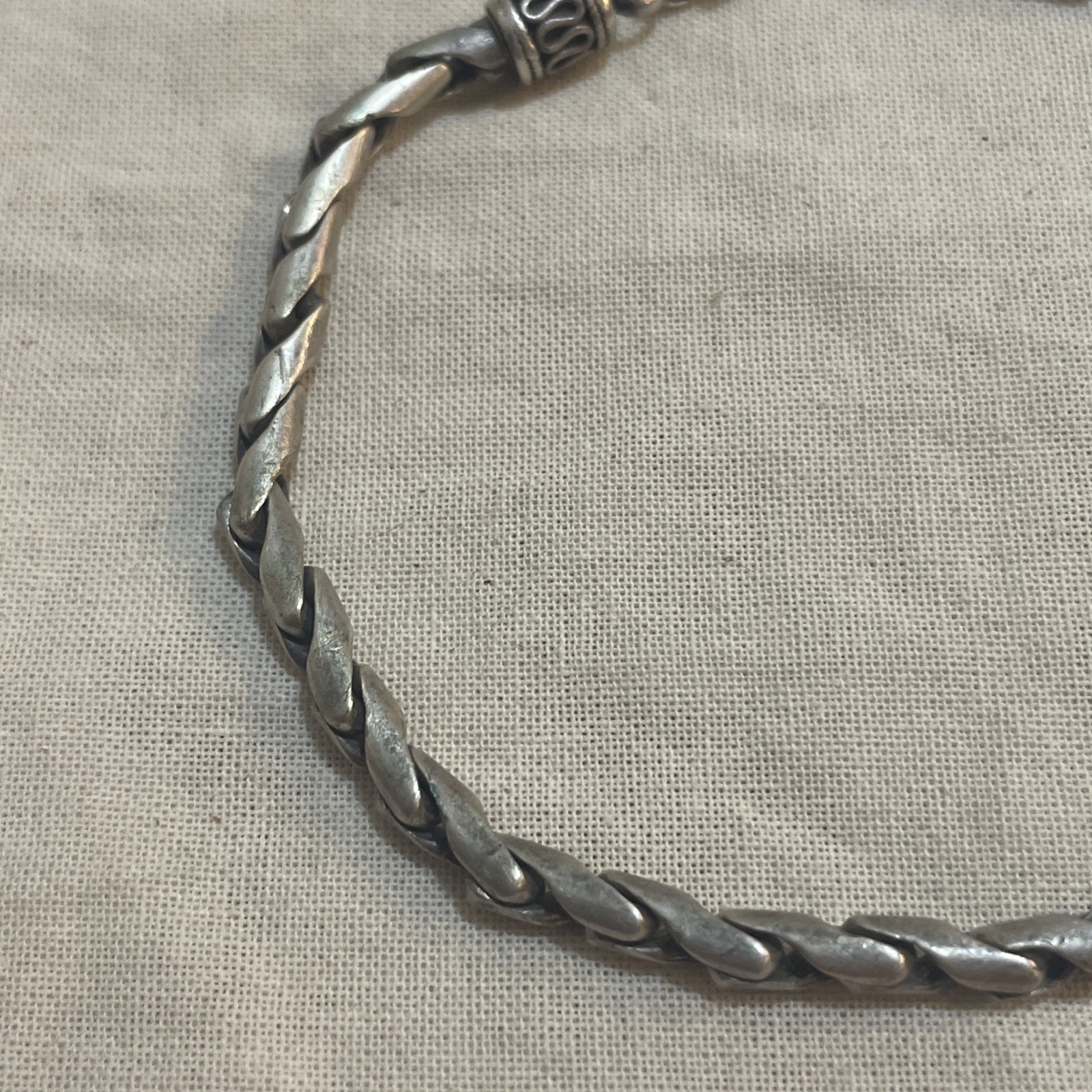 Vintage Estate 925 Sterling Silver Rounded Foxtail Twisted Chain Bracelet 8.5″