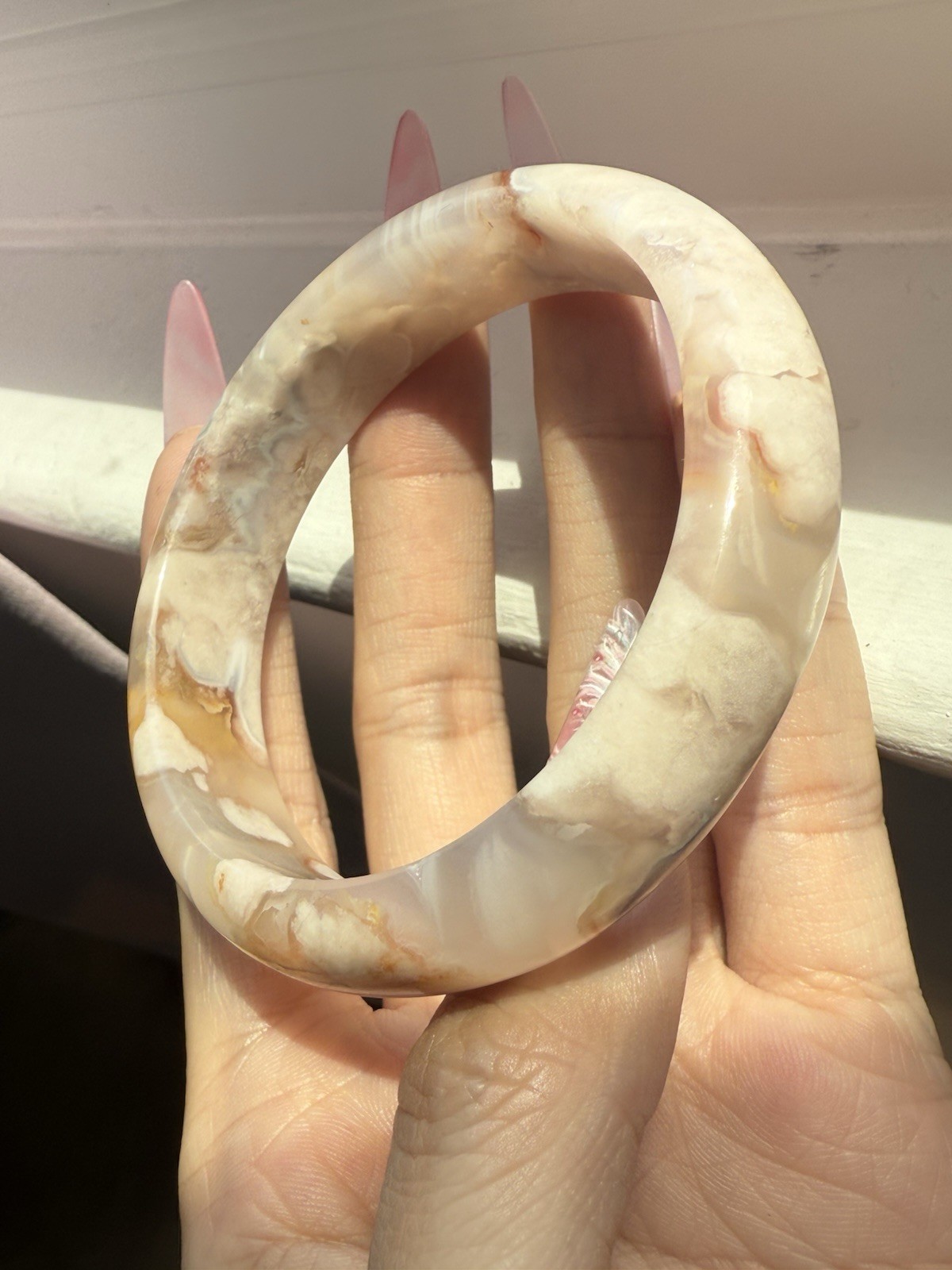 58.3mm Madagascar Sakura Agate Cherry Blossom Bangle/Flowers Blossom