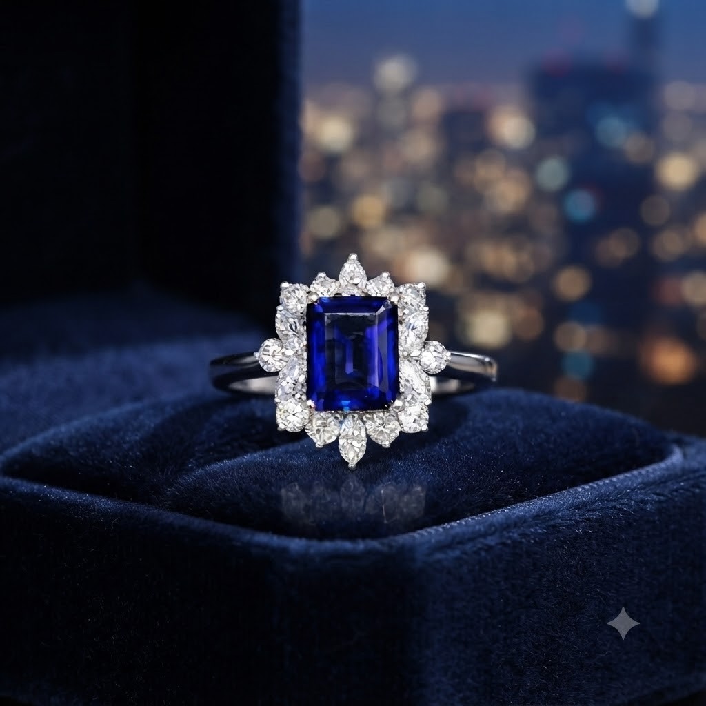 3.70 Ct Natural Sapphire And Diamond Wedding Bridal Ring 14K White Gold Size 5