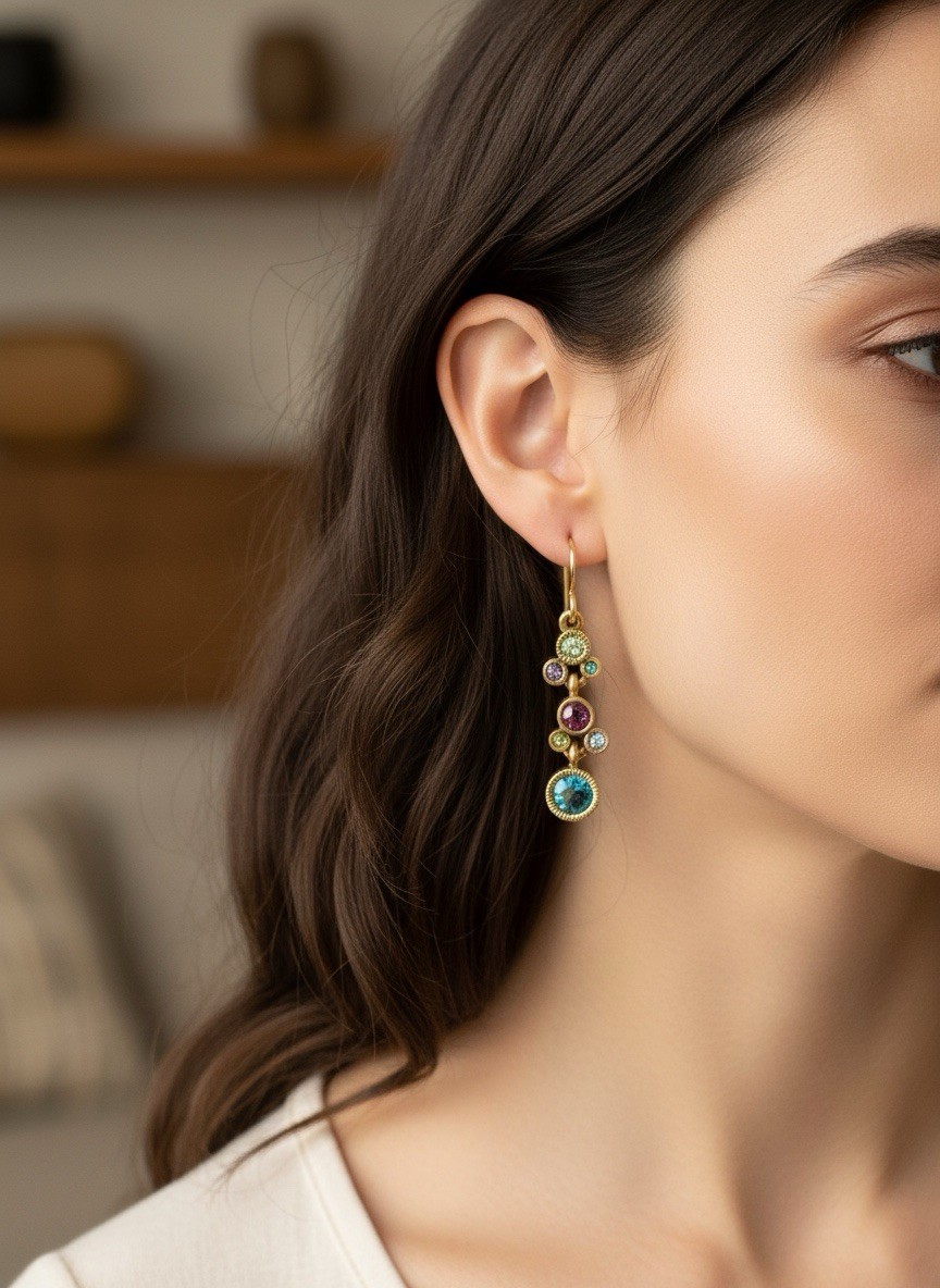 NEW Patricia Locke Gold / Waterlily DEBUTANTE Crystal EARRINGS USA HANDMADE NWT