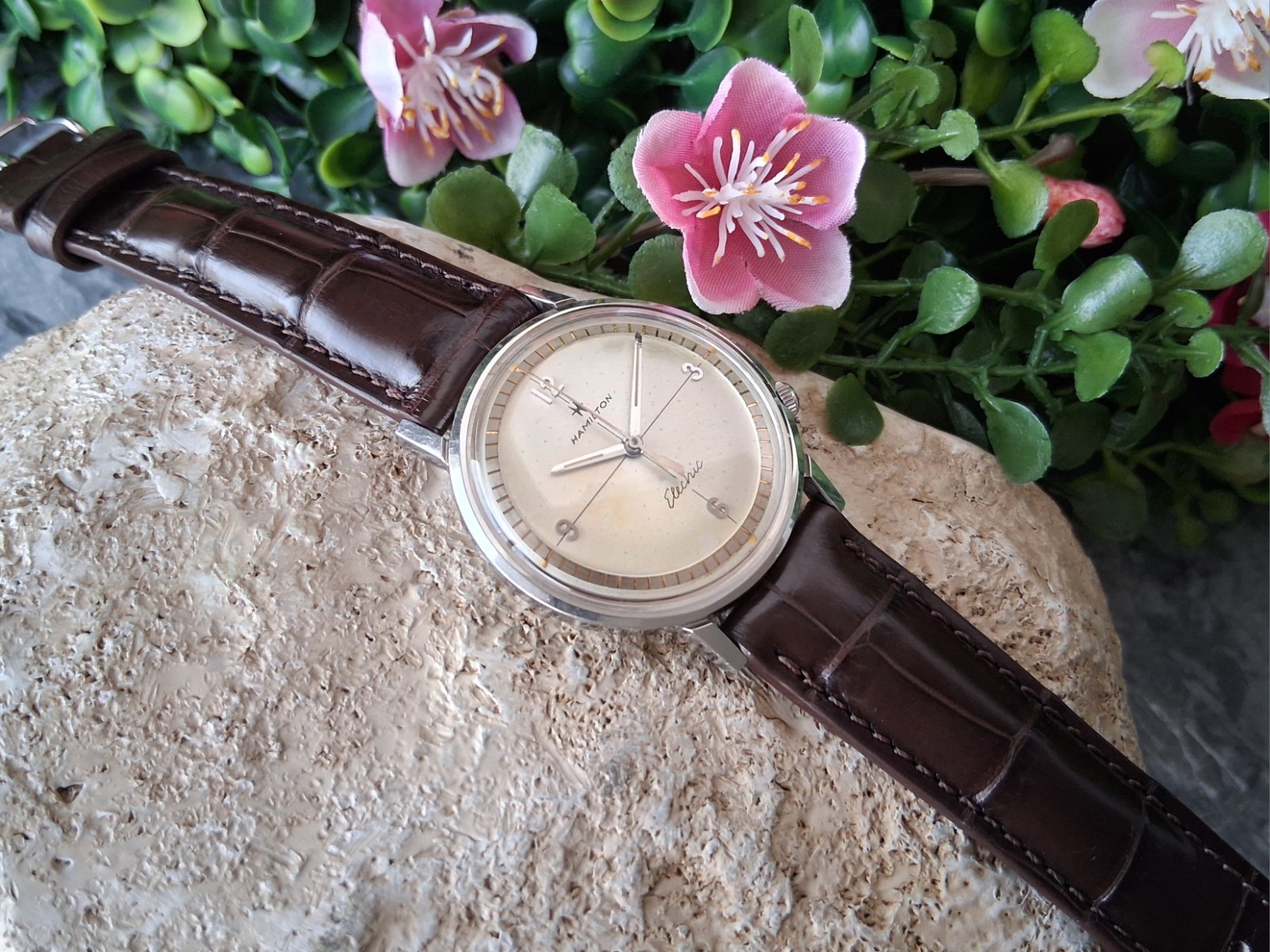 Serviced 1964 Hamilton Electric Nautilus 503 Men’s Vintage Watch New Crocodile