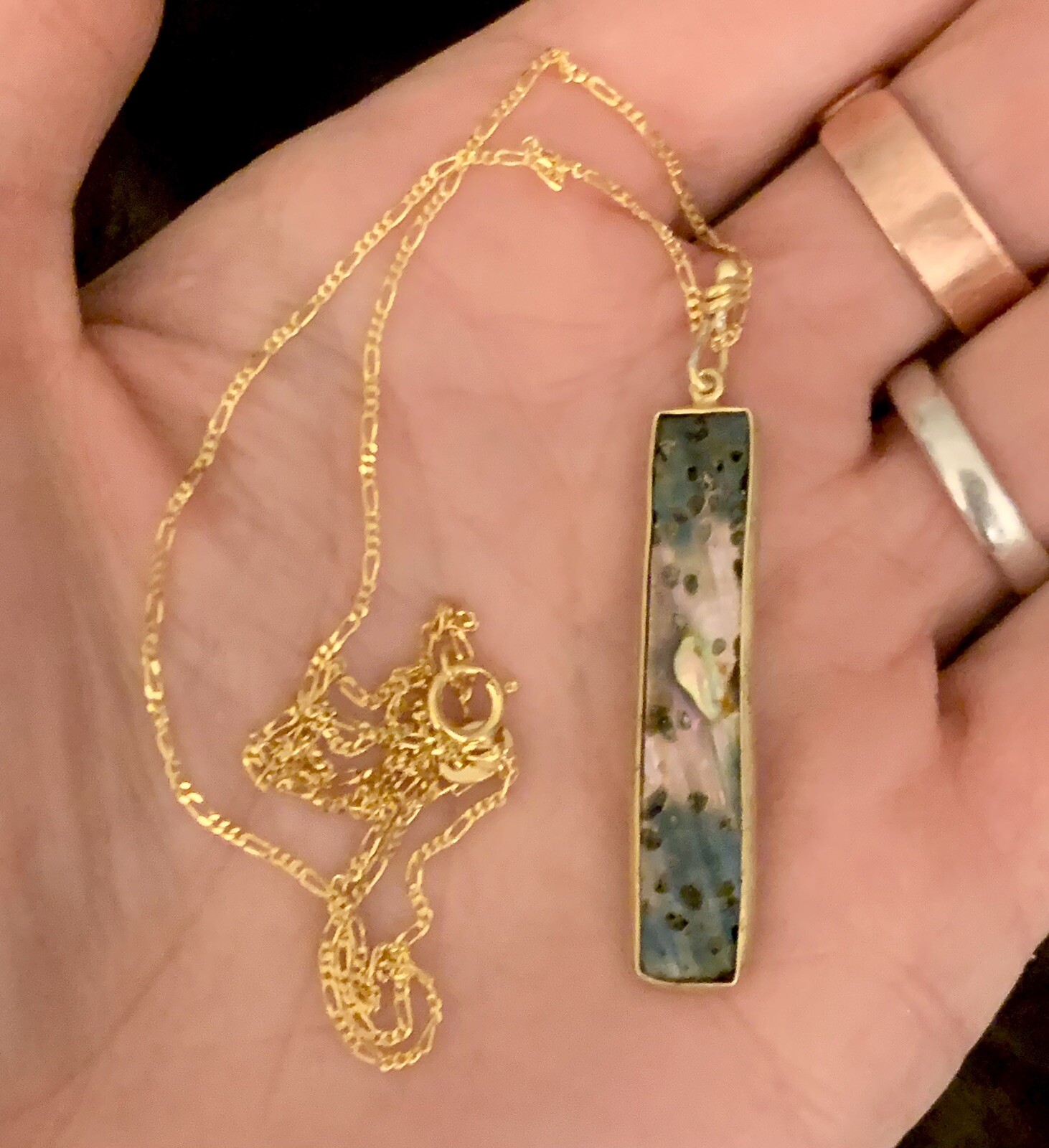 Natural Paua Shell 925 Sterling Silver (Gold) Chain Necklace 18”