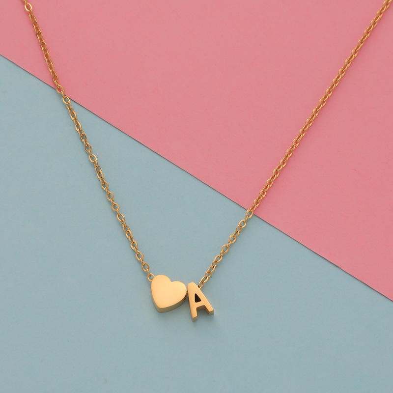 Tiny Heart Initial Necklace Gold, Silver or Rose Gold Letter Pendant Adj 18-20″