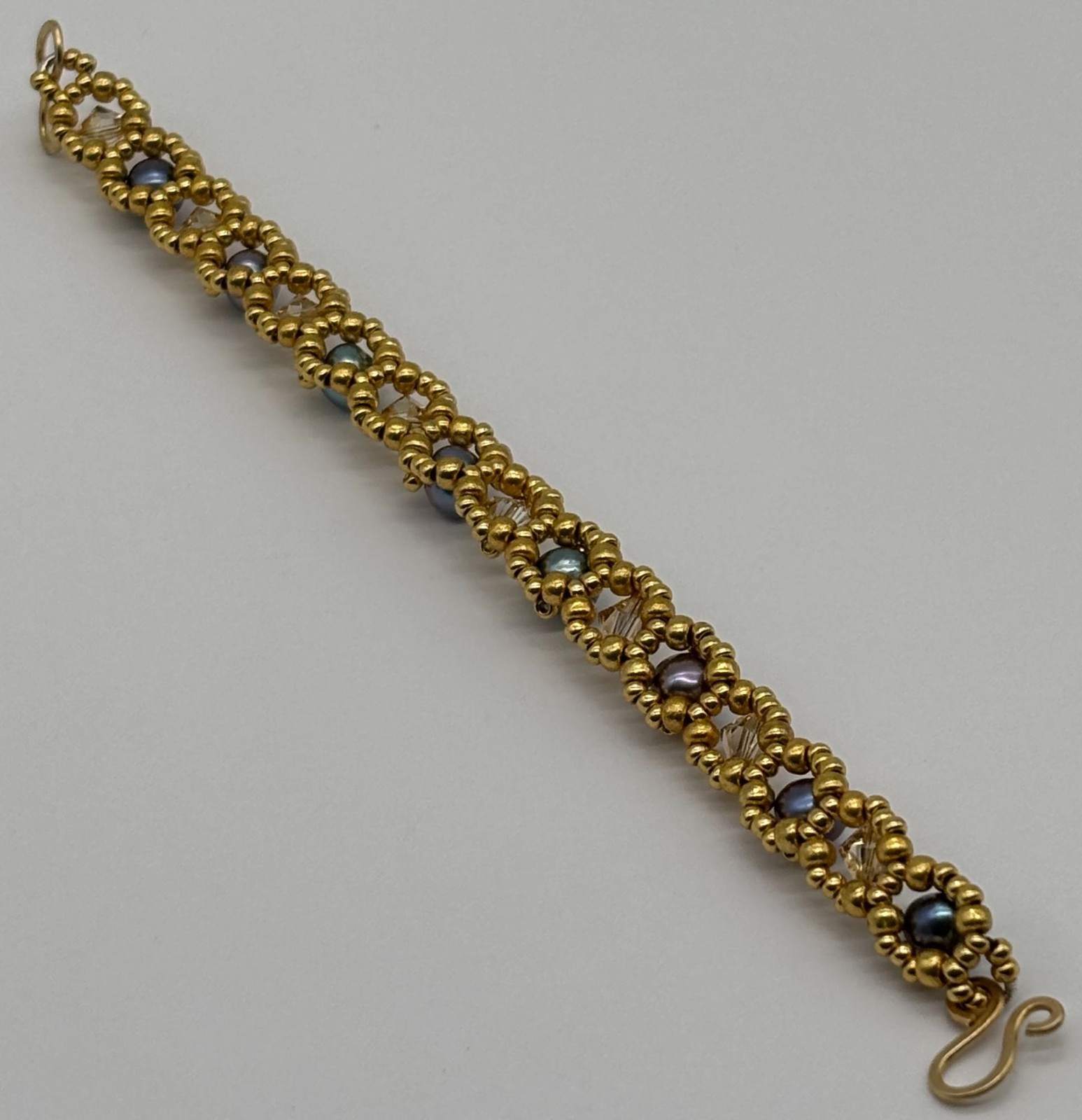 Artisan Made Bracelet Freshwater Pearls Swarovski Crystals 14K GF Clasp Unsigned