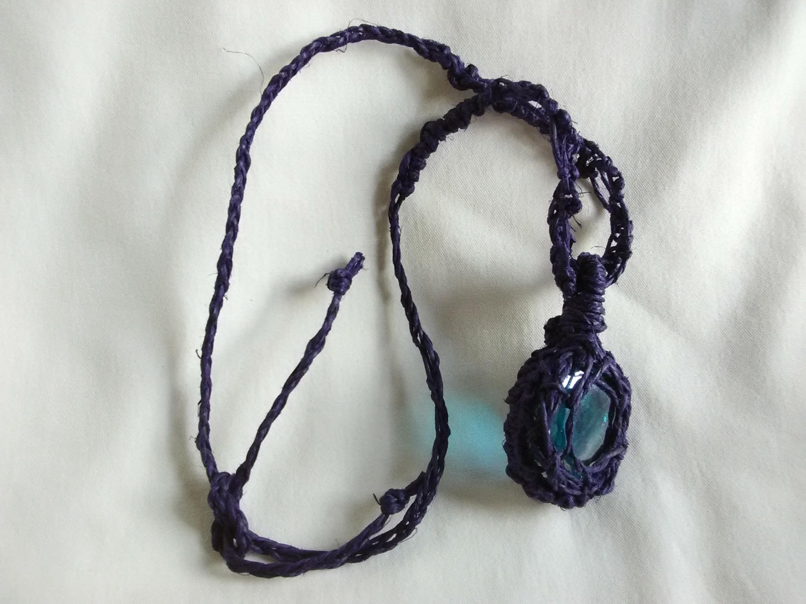 Macrame Hemp Boho Glass Pendant Women’s Necklace 22″ Jewelry Gift USA New