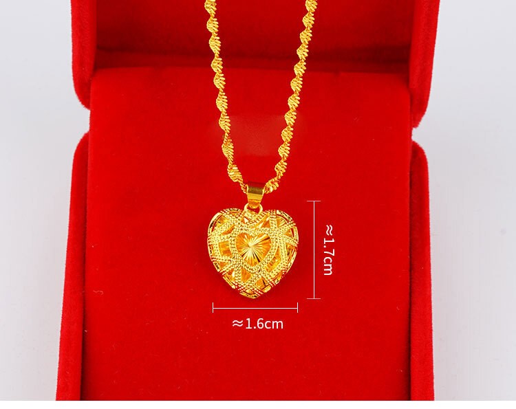 Women Hollow Heart Necklace 22k 23k 24k Thai Baht Yellow Gold Gp Necklace