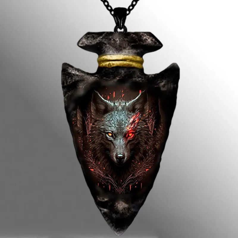 Wolf Hell Arrow Head Necklace Native American Jewelry Nature Pendant