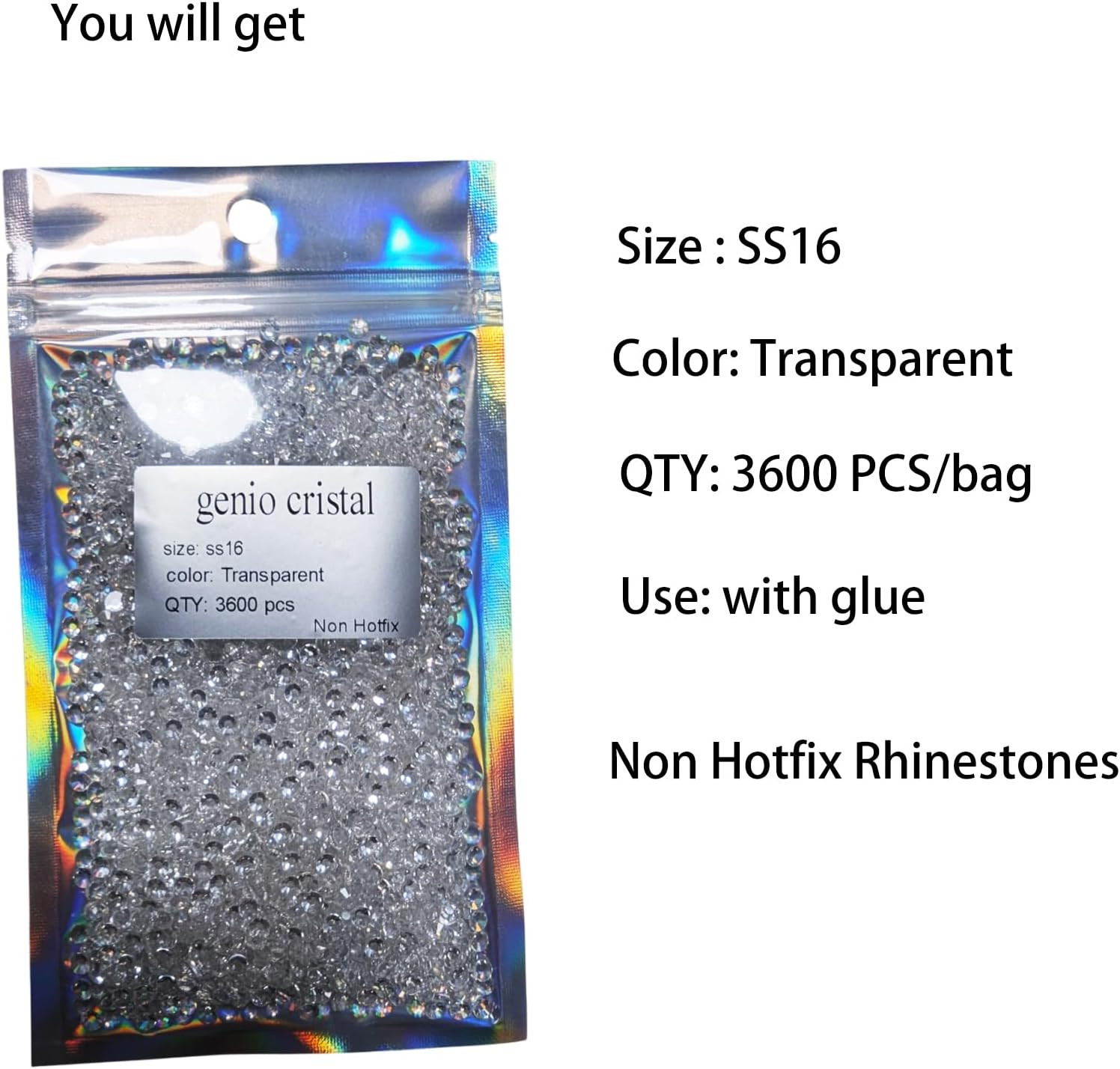 3600 PCS SS16 Transparent Rhinestones Flatback, 4Mm Unfoiled See through Glass R