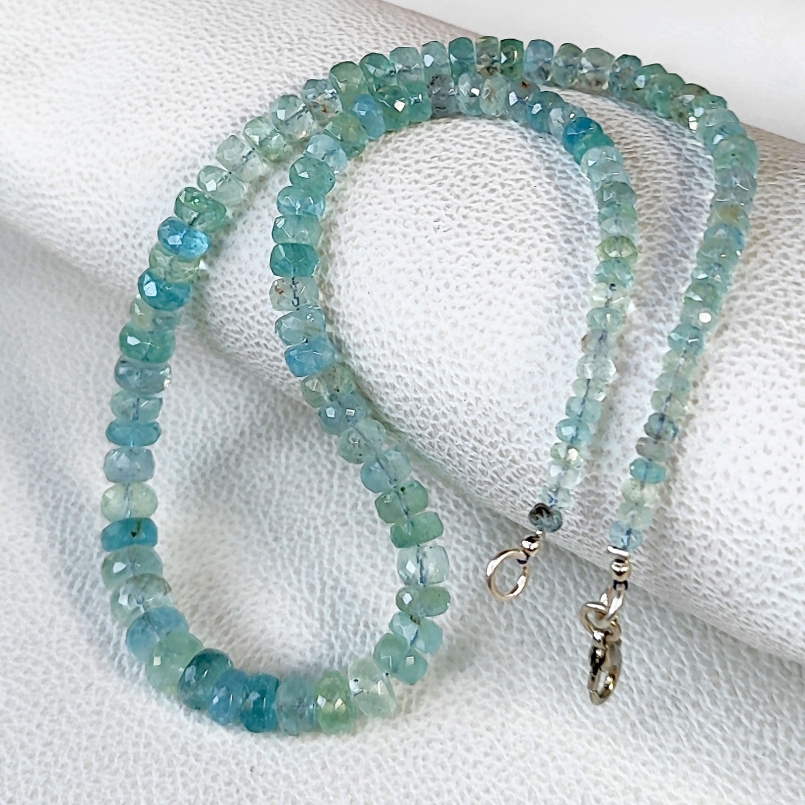 Brazilian Aquamarine 3.5-8 mm Faceted Roundelle Beads 16″ Gemstone Necklace