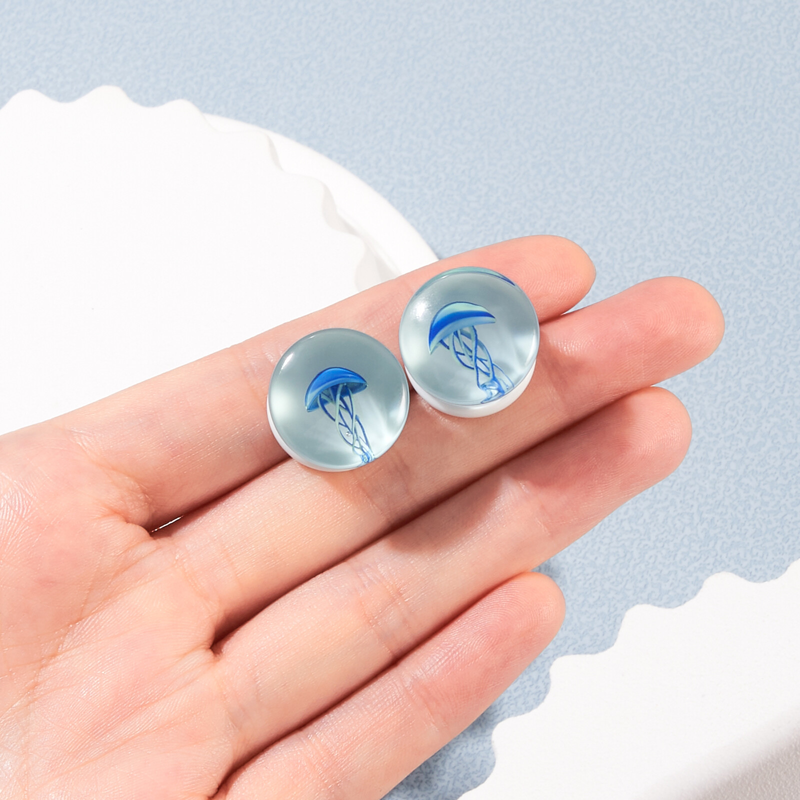 Pyrex Glass Jellyfish Single Flare Ear Gauges Colorful Tunnels Body Jewelry Pair