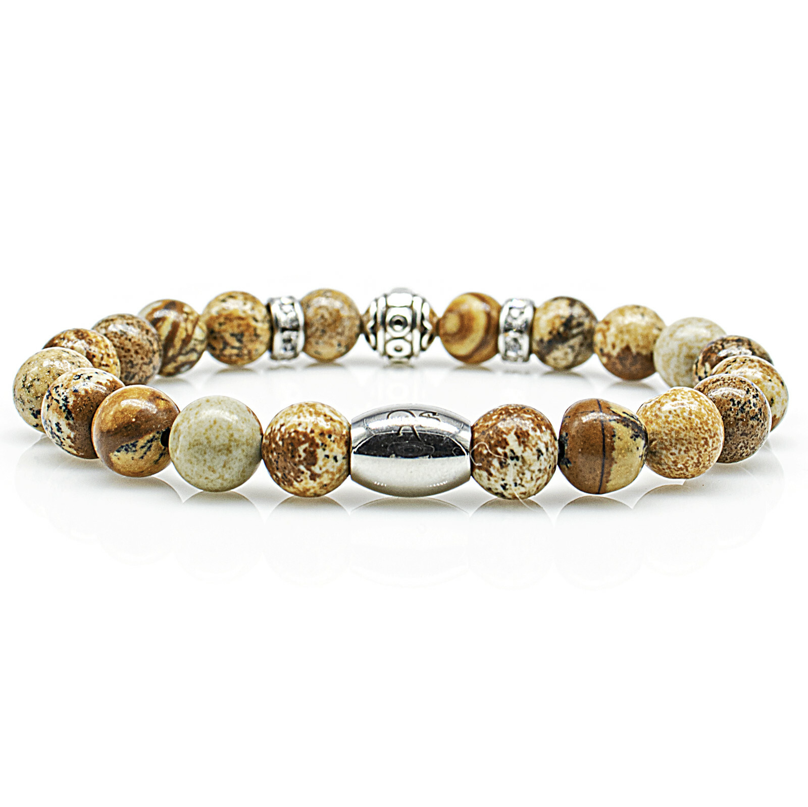 Jasper bracelet bracelet beaded bracelet beads S silver beige 8 mm stainless steel