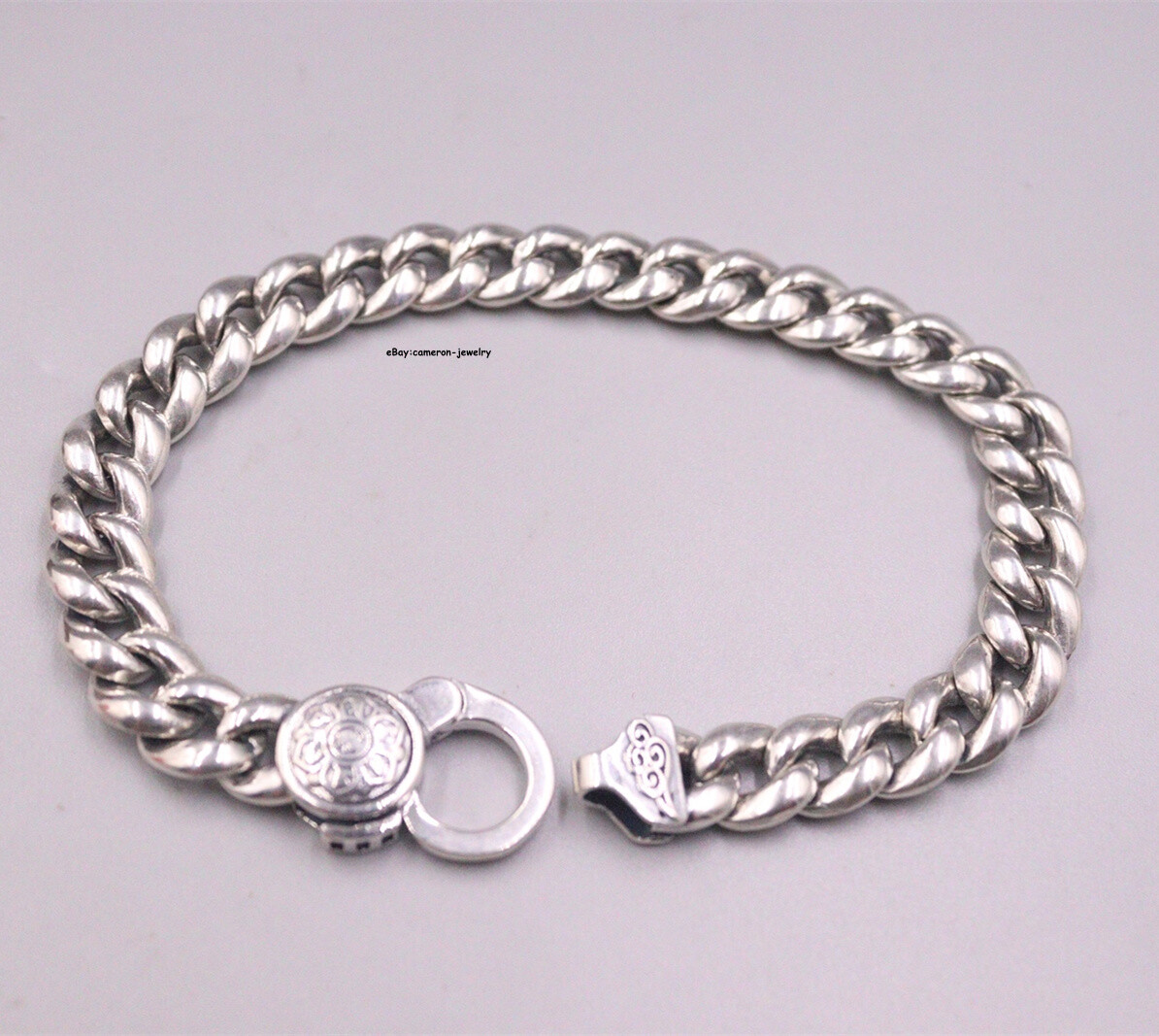 Pure S925 Sterling Silver Chain Men Unique Curb Link Bracelet 37-38g 8.26inch