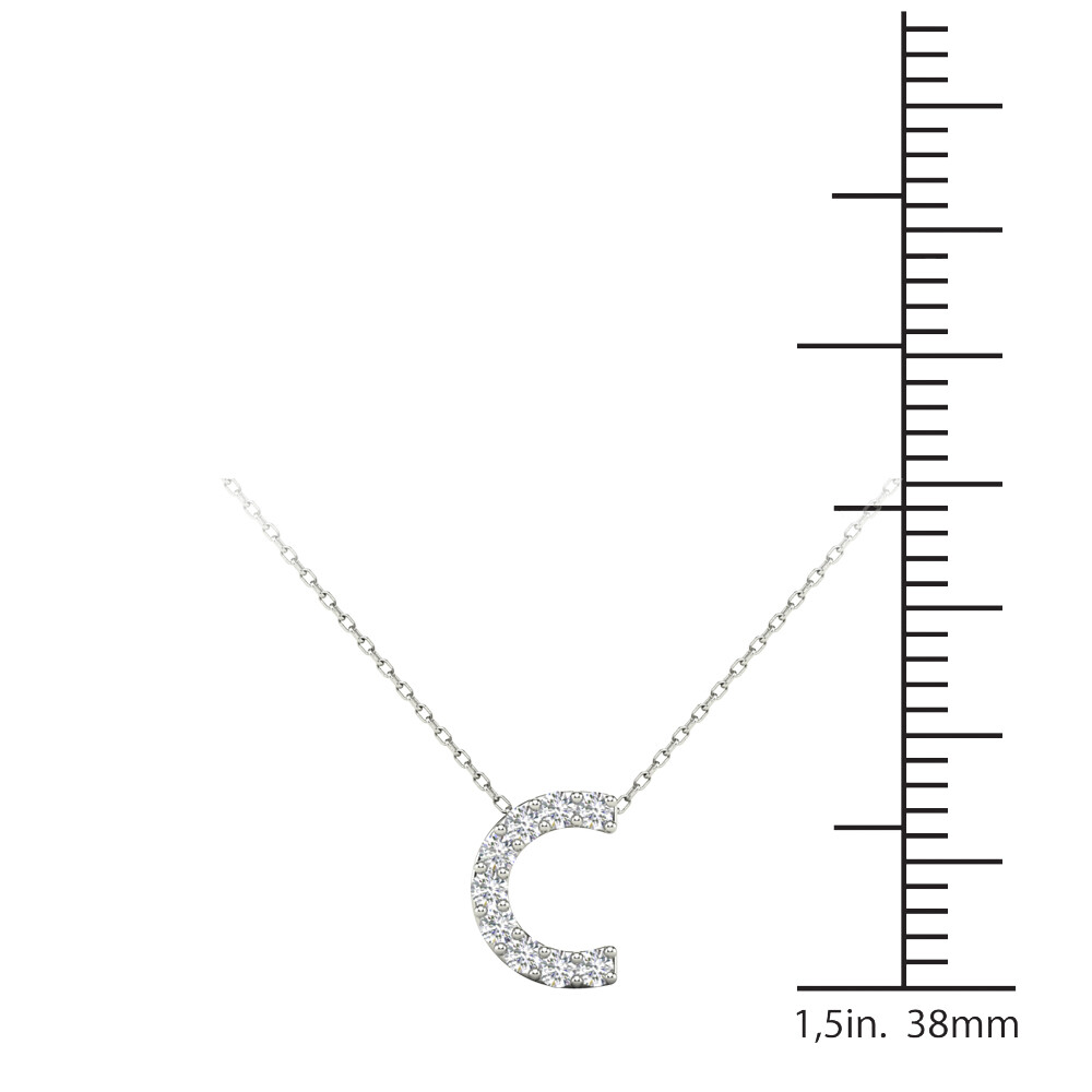 0.09 Ct Natural Diamond Initial “C” Pendant Necklace In 14K Yellow & White Gold