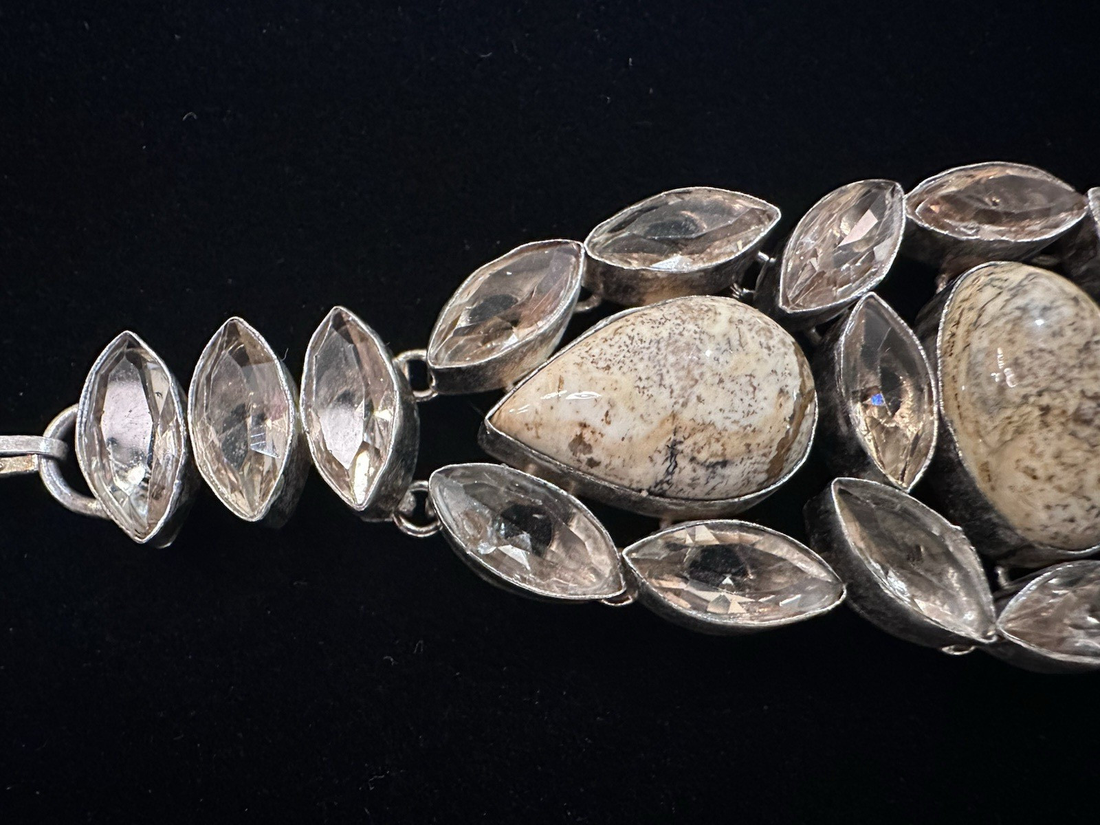 925 Sterling Silver 50g Dendritic Jasper & White Topaz Style Link Bracelet
